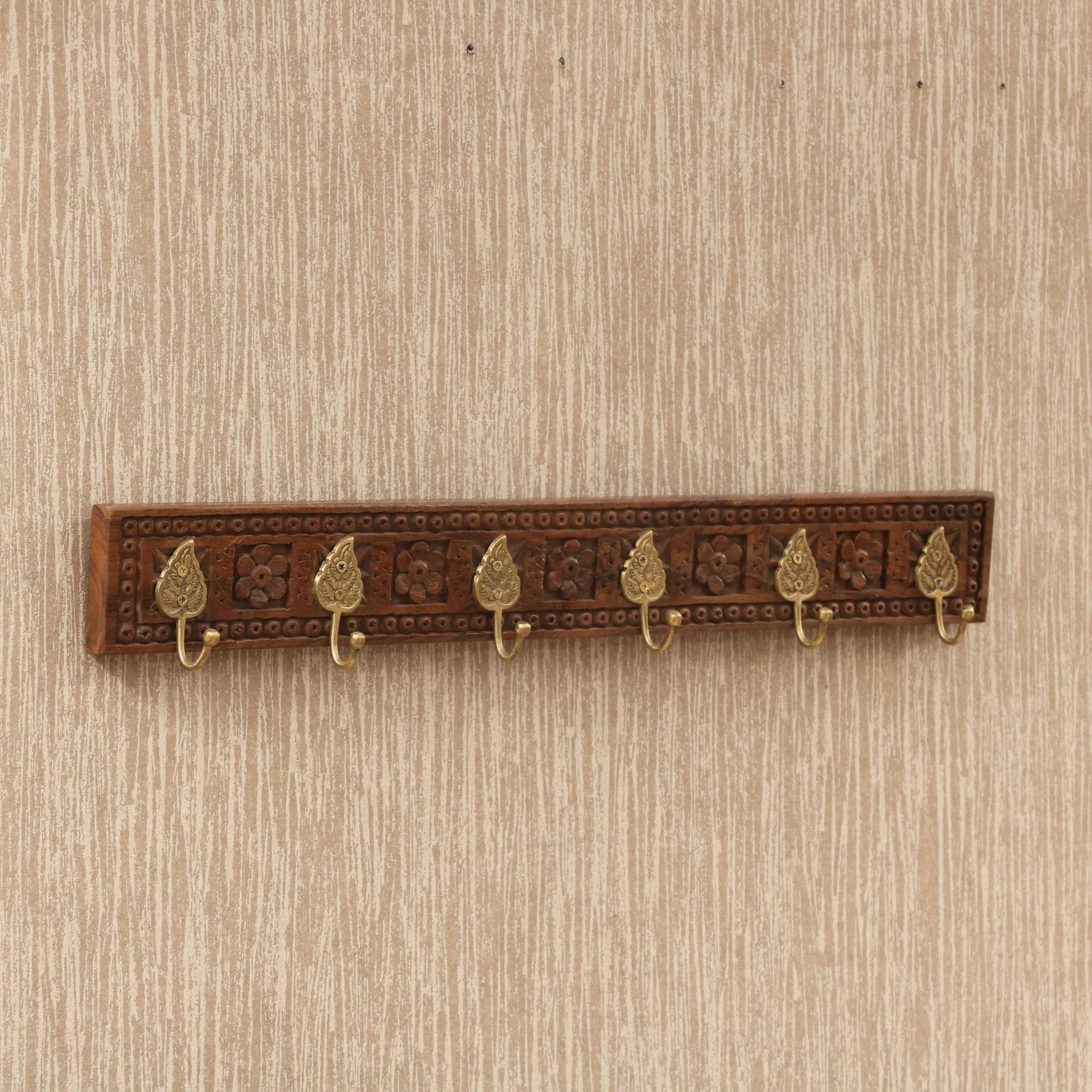6 Hook Wooden Carved Cloth Hook Default Title Hook