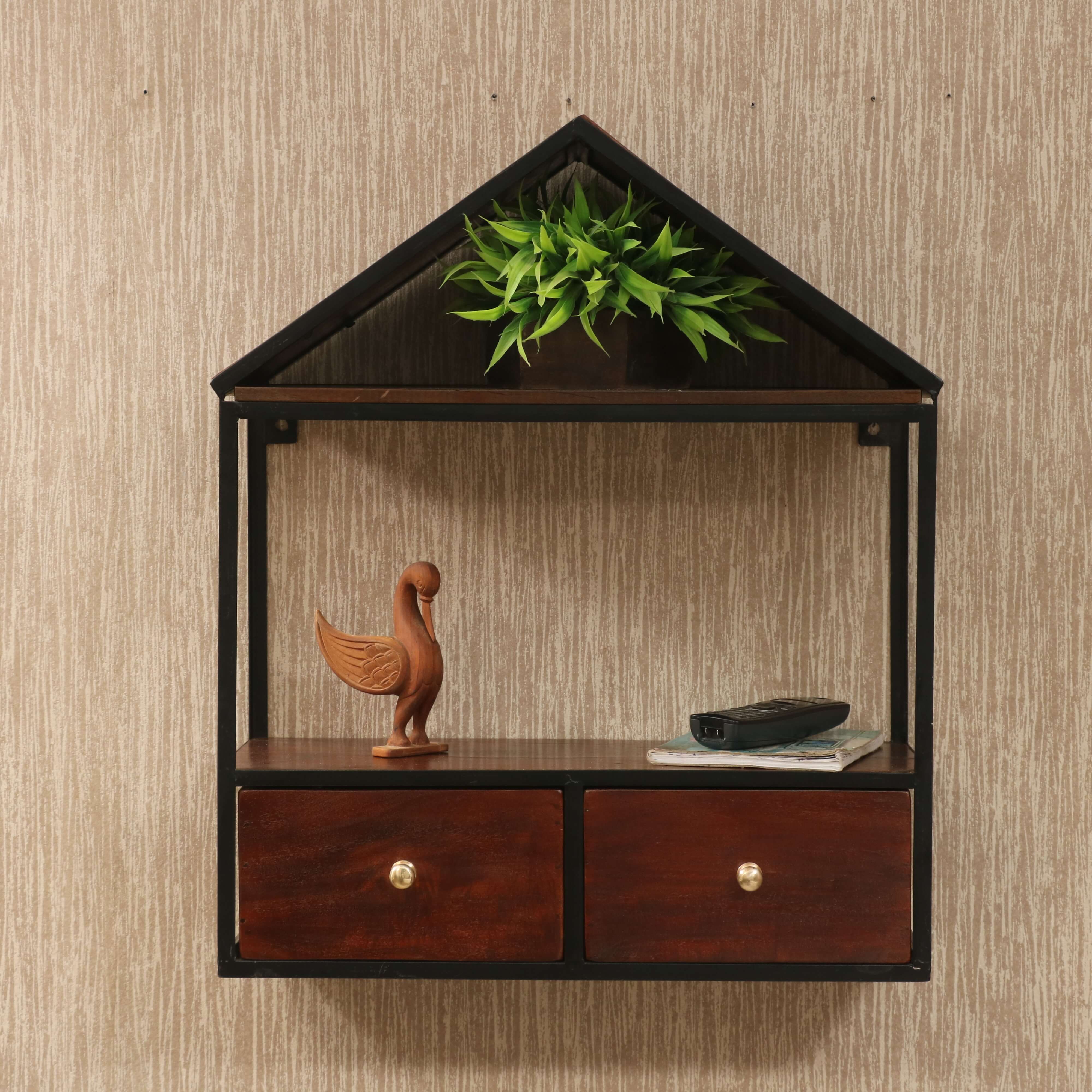 Home Shaped Shelving Unit Natural Tone Rack