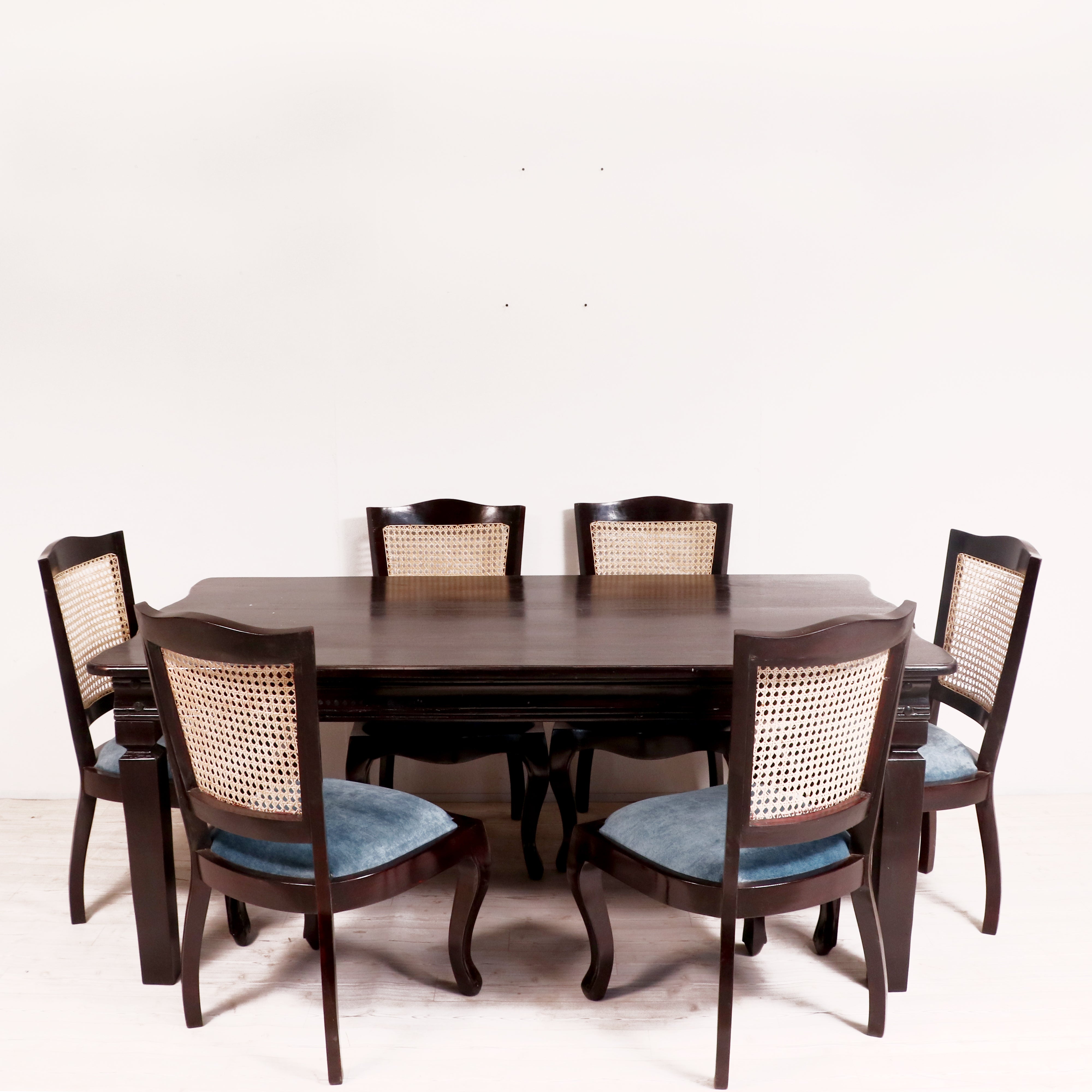 Classic Cane chairs with Modern Dining table 6 Seater Set Dining Set