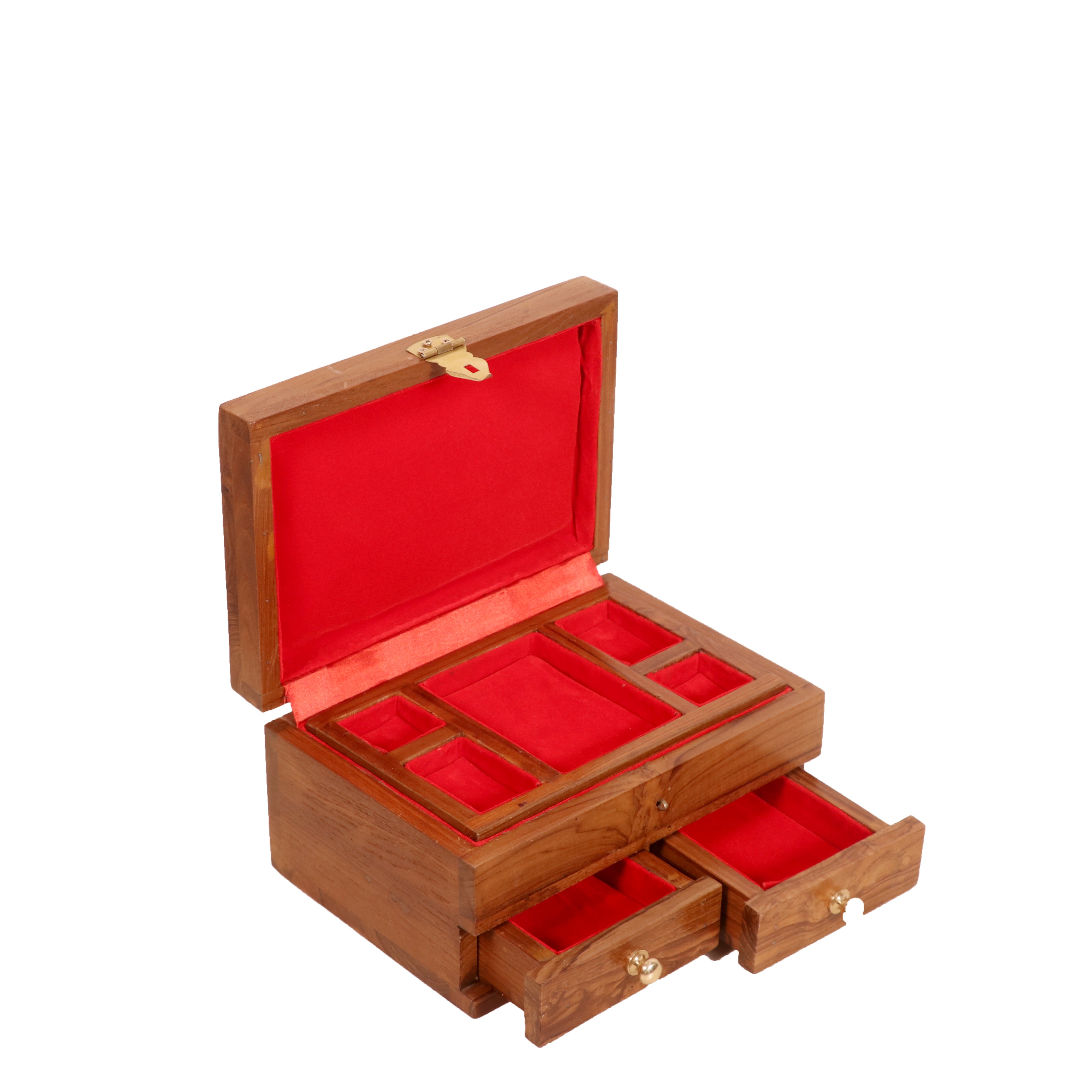 Teak double drawer compartment jewelry box - Main Image