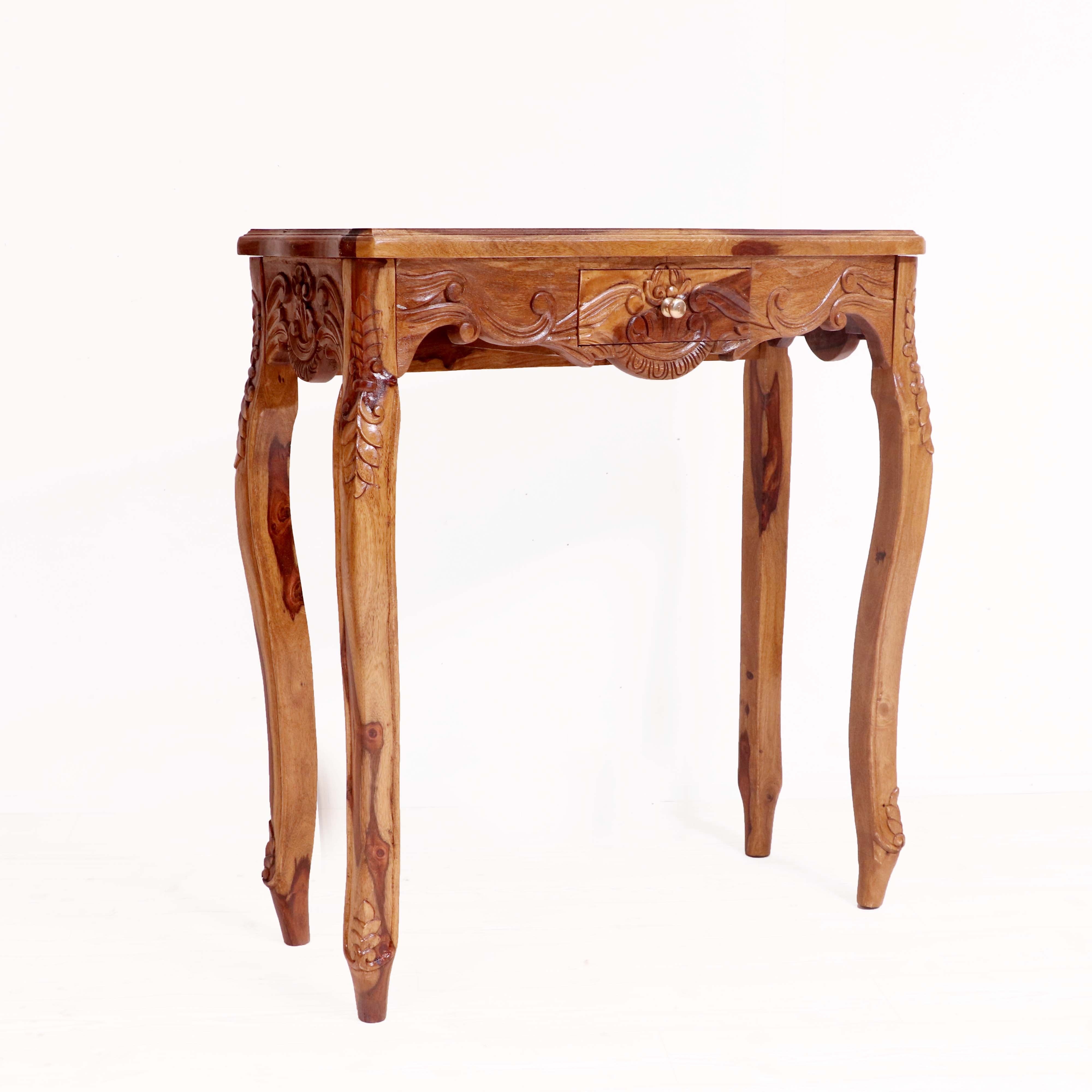Sheesham Fusion Style carved console table with Drawer Console Table