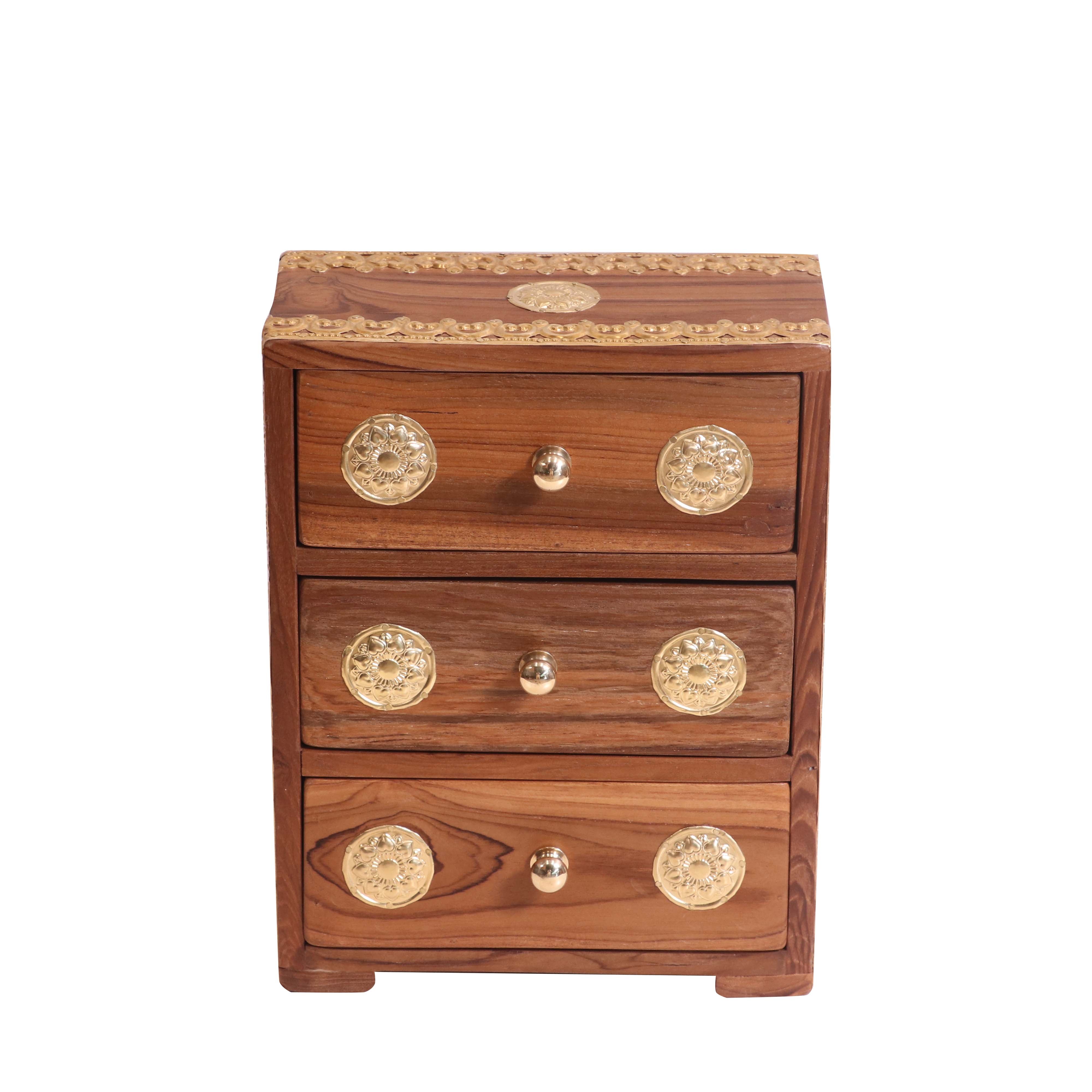 Unique Handmade Wooden Brass Fitted Multiple Drawer Desk Organizer