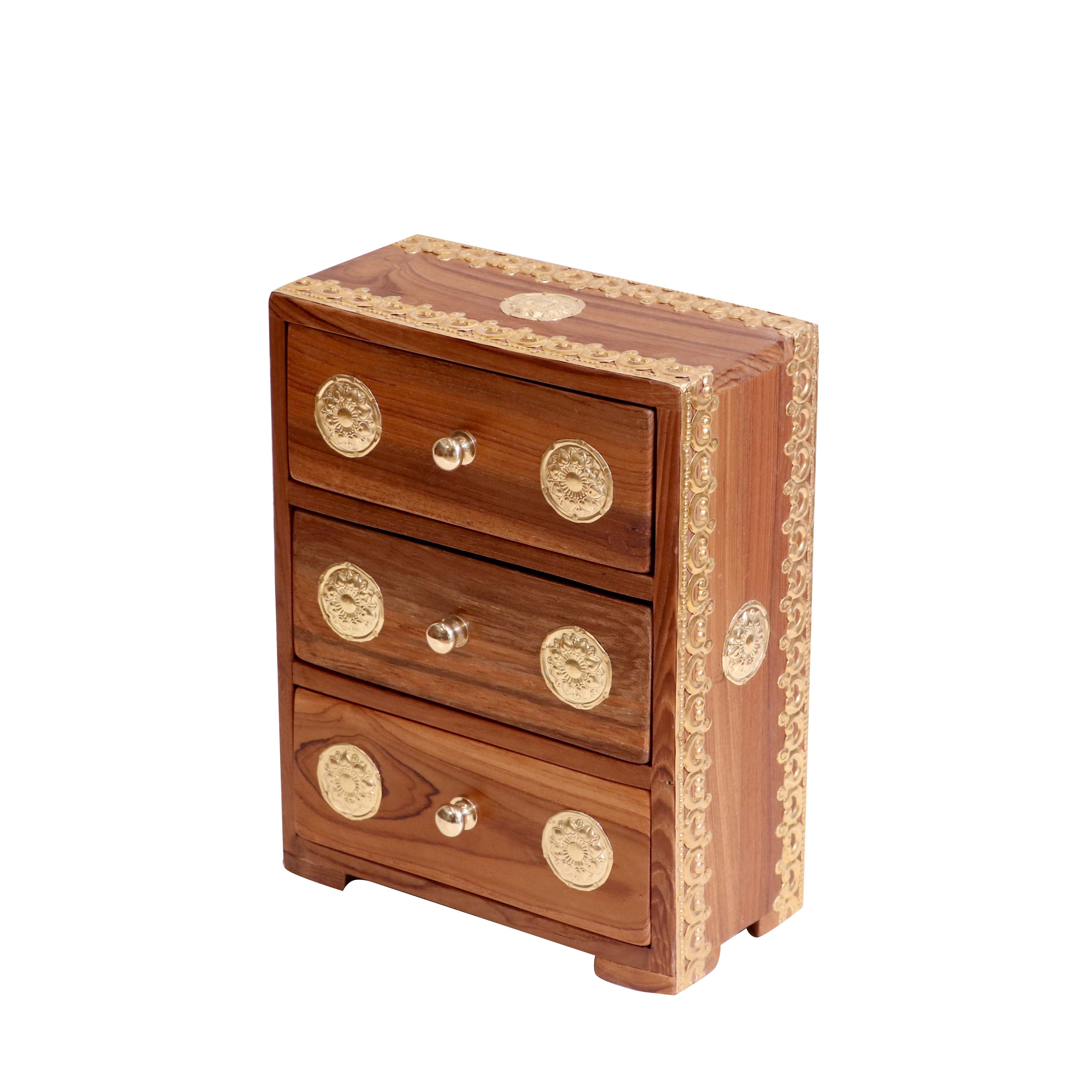 Unique Handmade Wooden Brass Fitted Multiple Drawer Desk Organizer