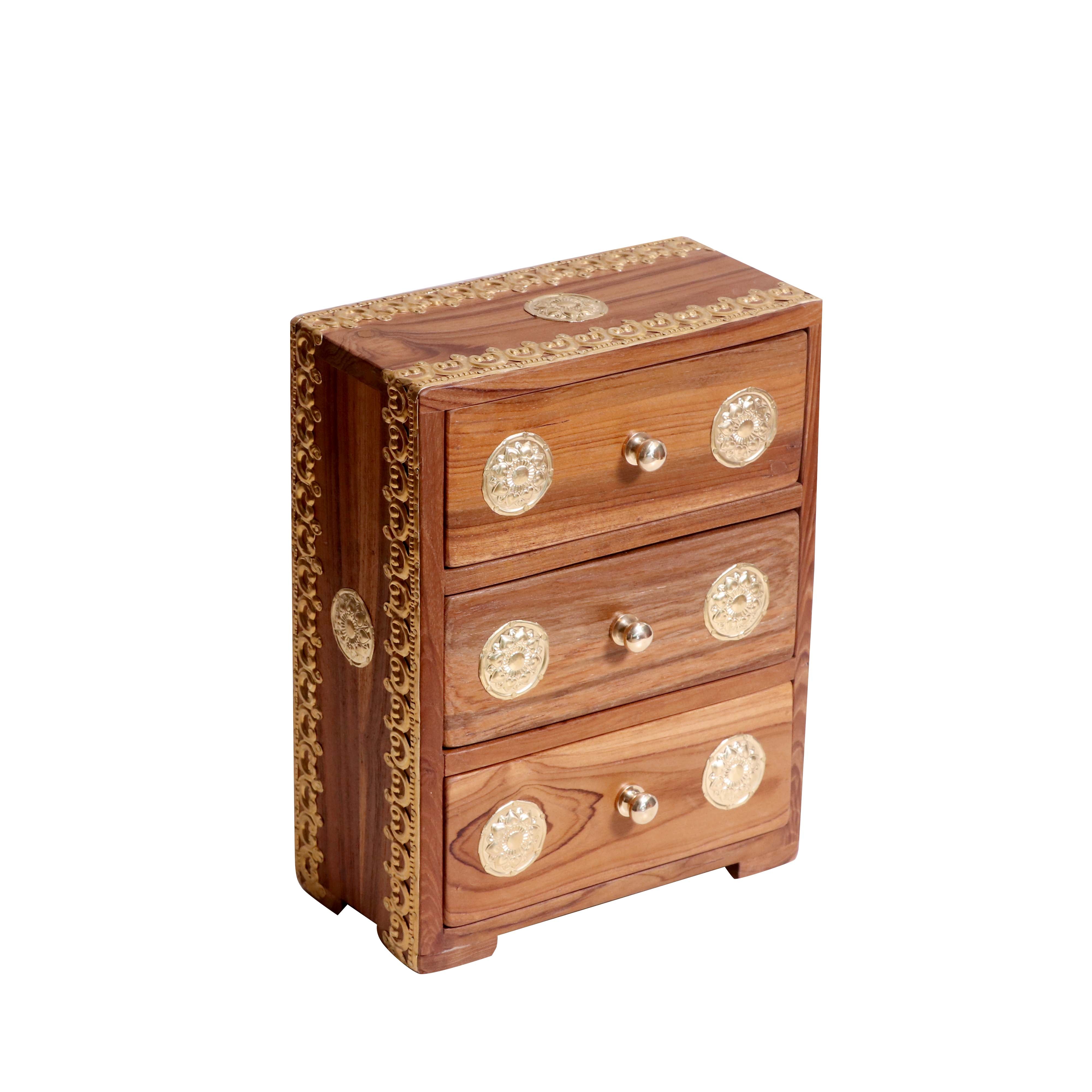Unique Handmade Wooden Brass Fitted Multiple Drawer Desk Organizer