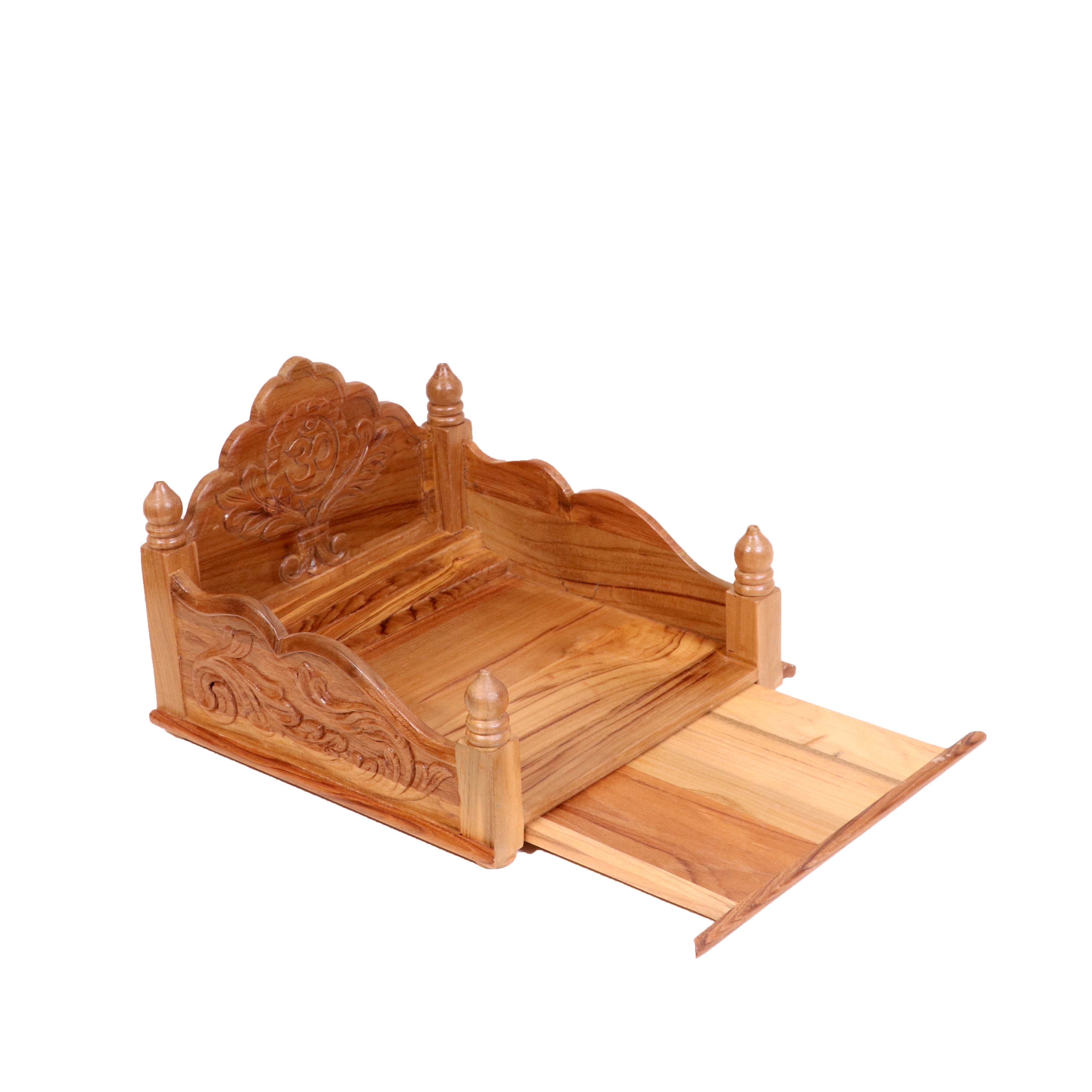 Teak wood Carved maharaja singhasan multi step temple with Tray Temple