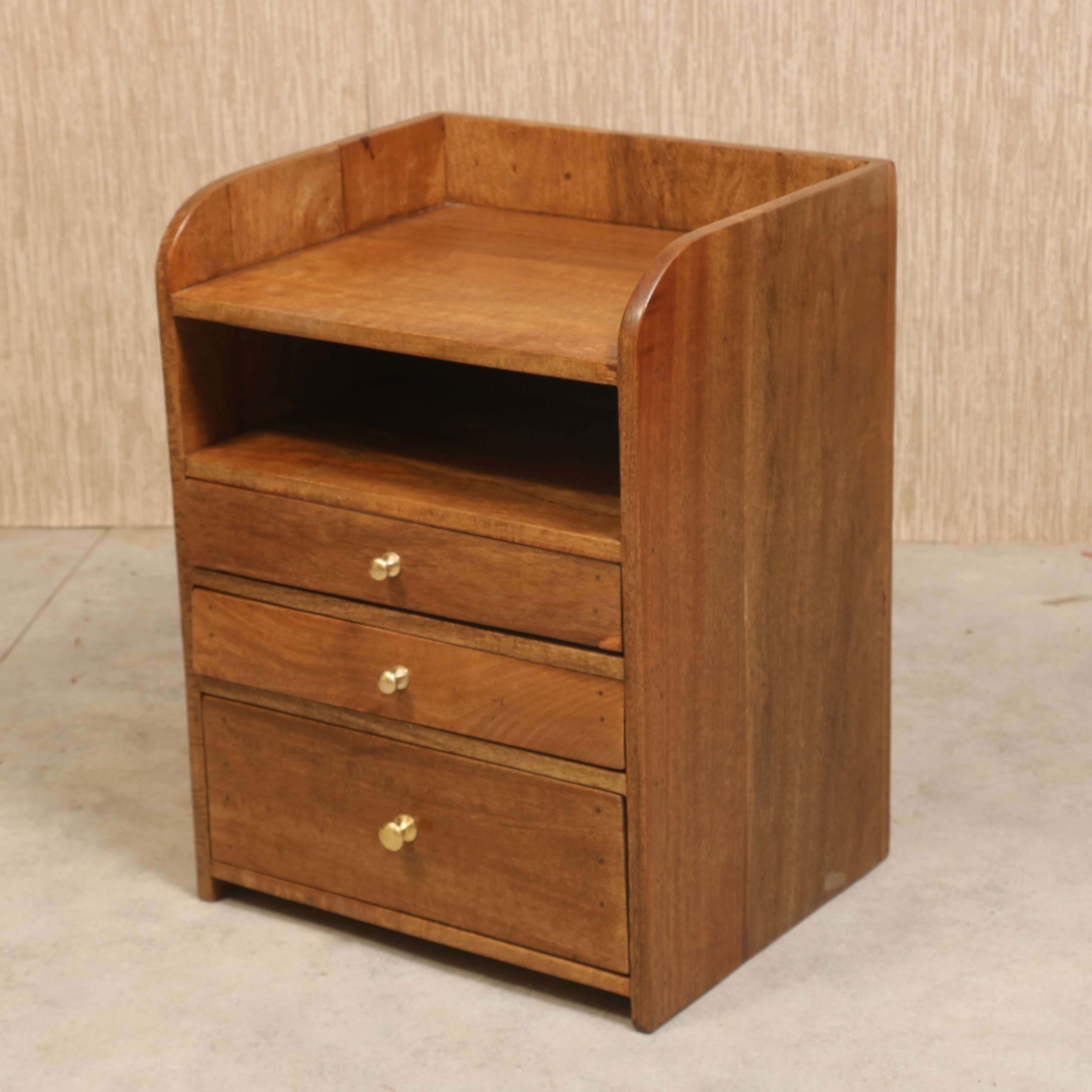 Classic Curved Multistorage Handmade Wooden Bedside Bedside