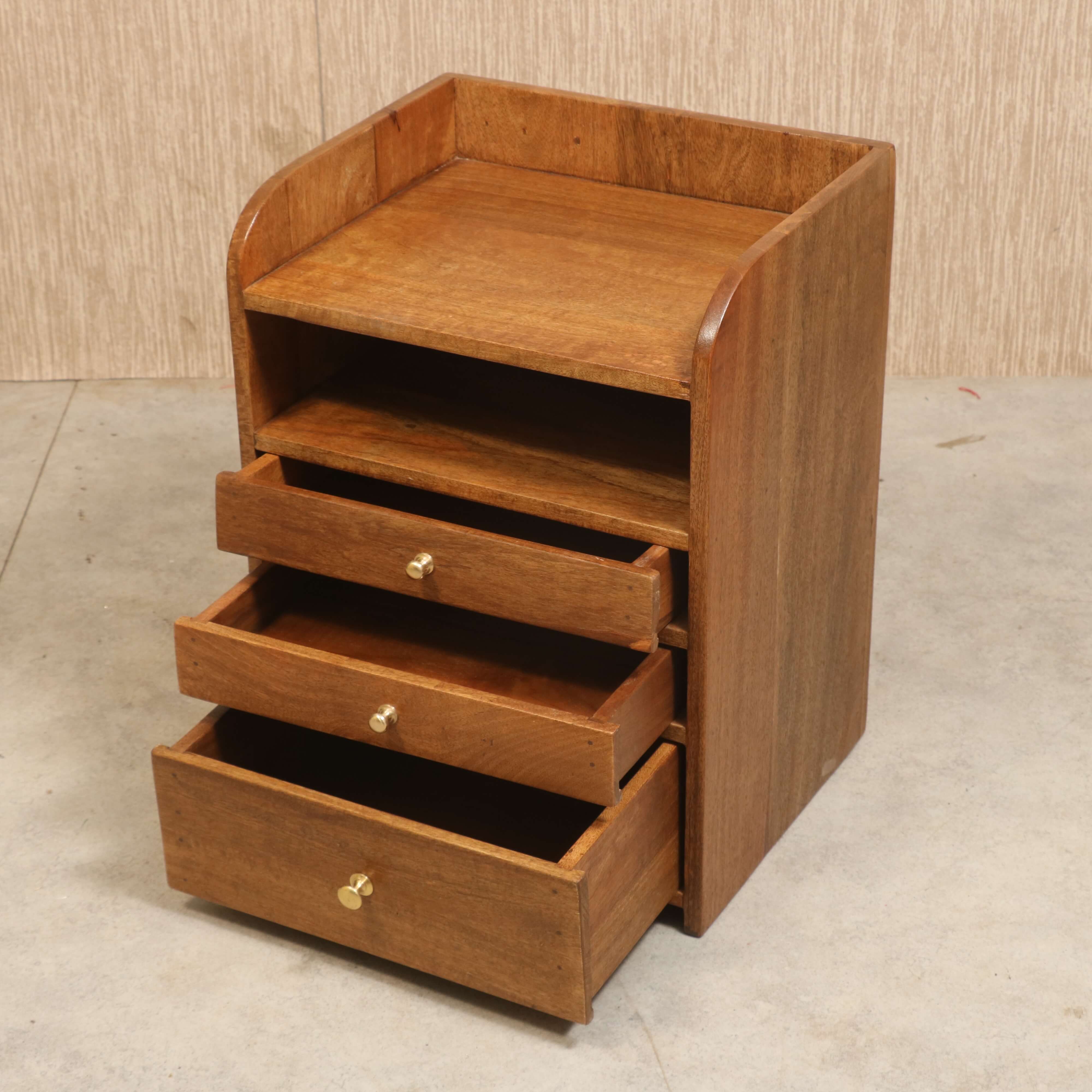 Classic Curved Multistorage Handmade Wooden Bedside Bedside
