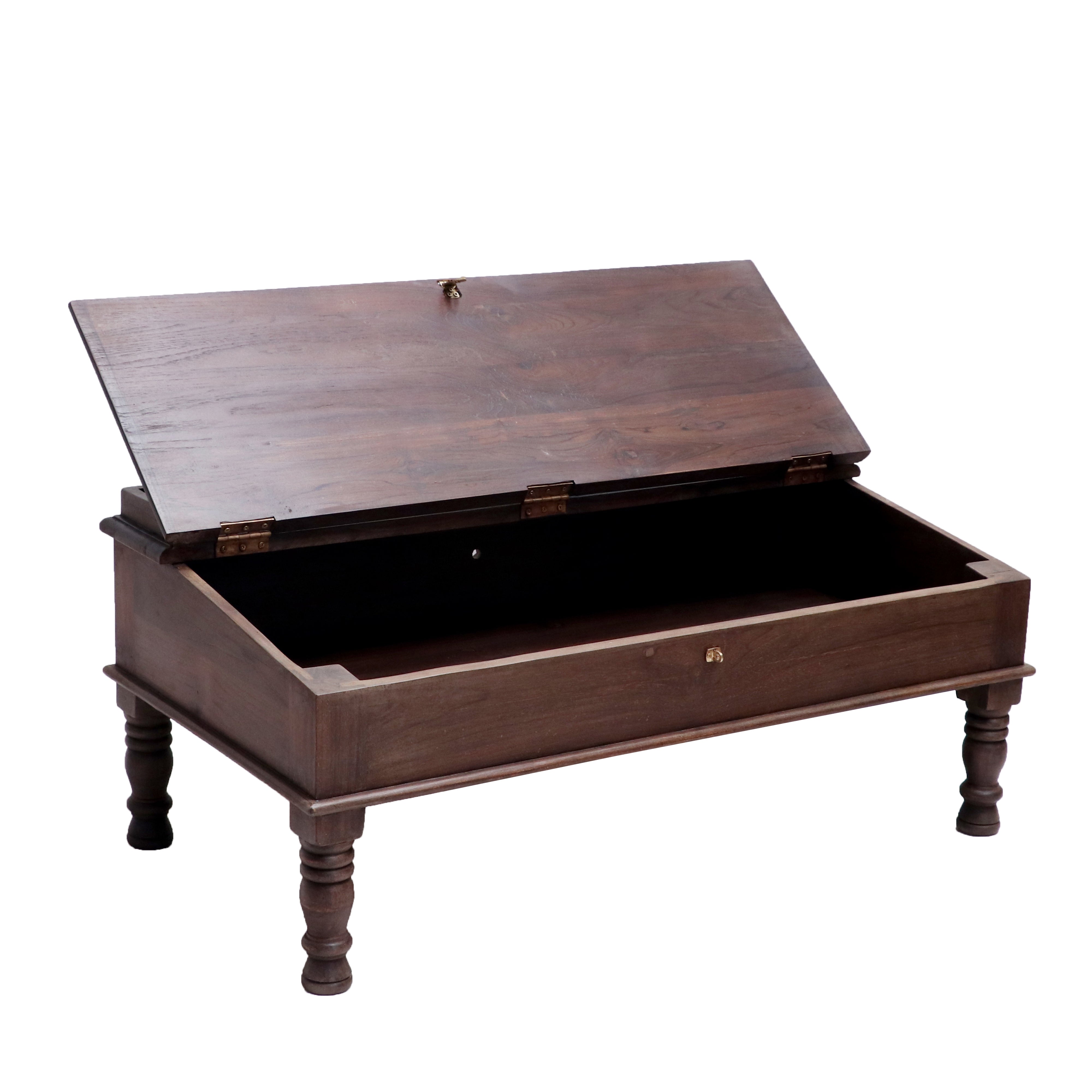 Traditional Dark Tone Wide Munim Desk with Storage Lapdesk