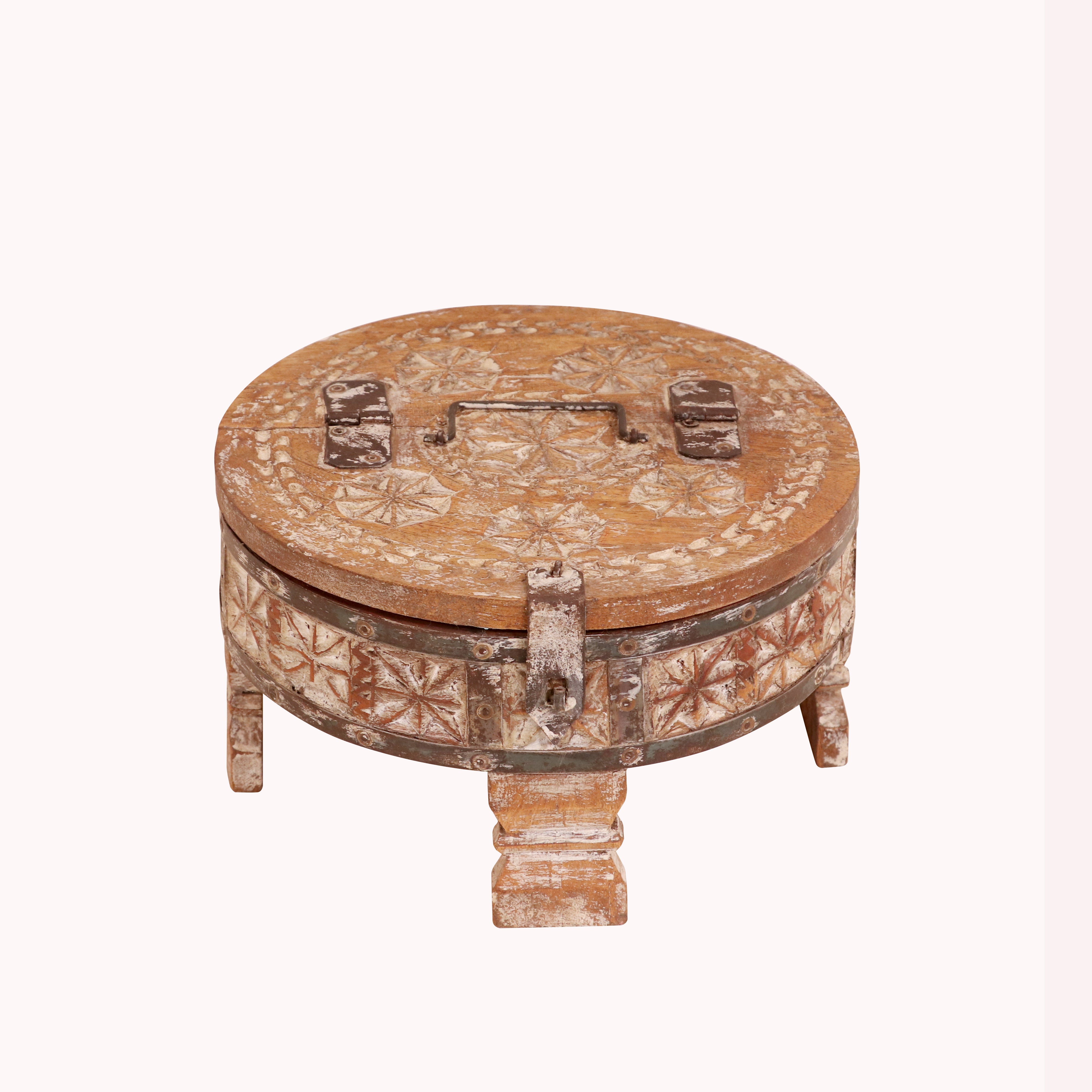 Wooden white distressed Chakki style box with Lid Wooden Box