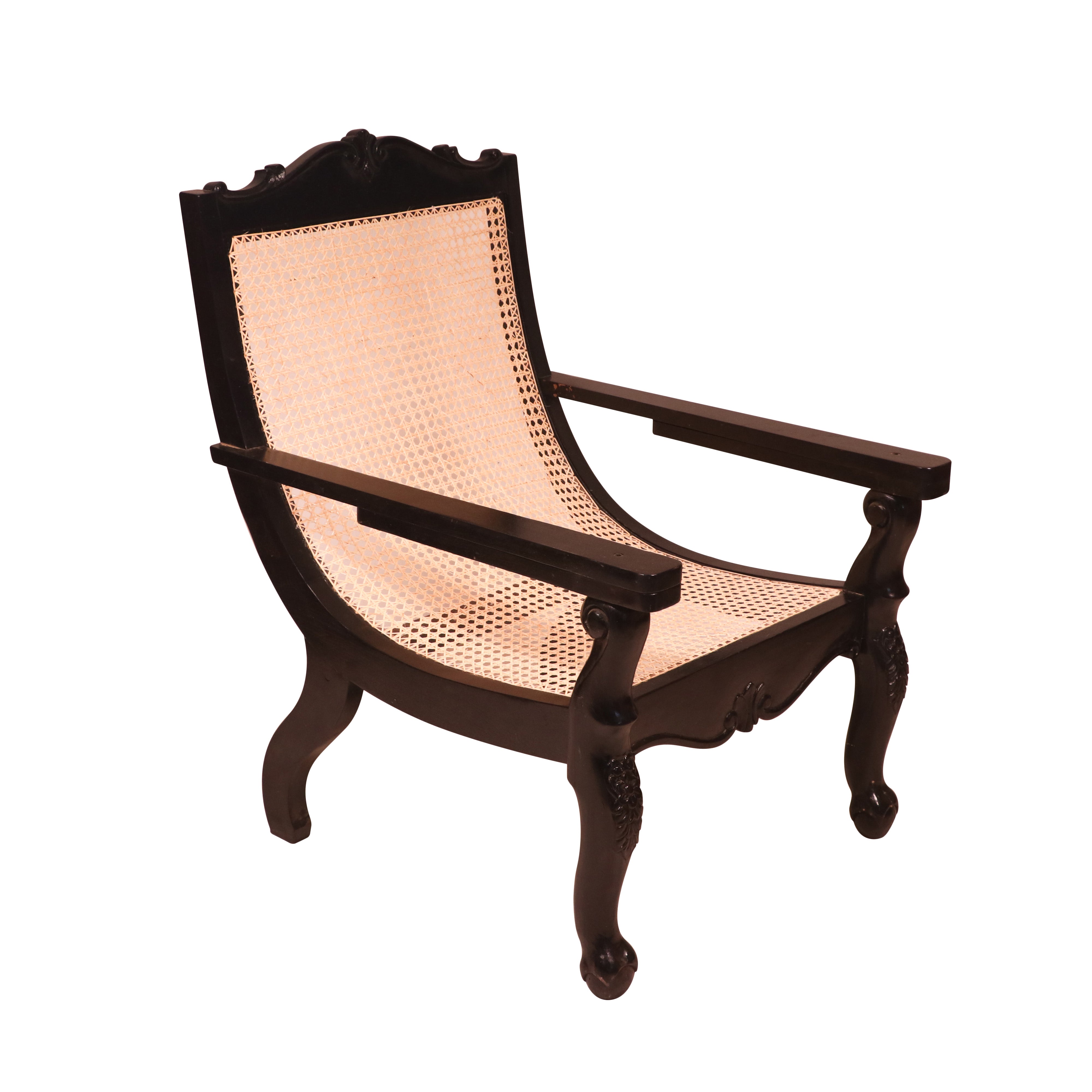 Dark polished wood cane back easy Planters chair Easy Chair