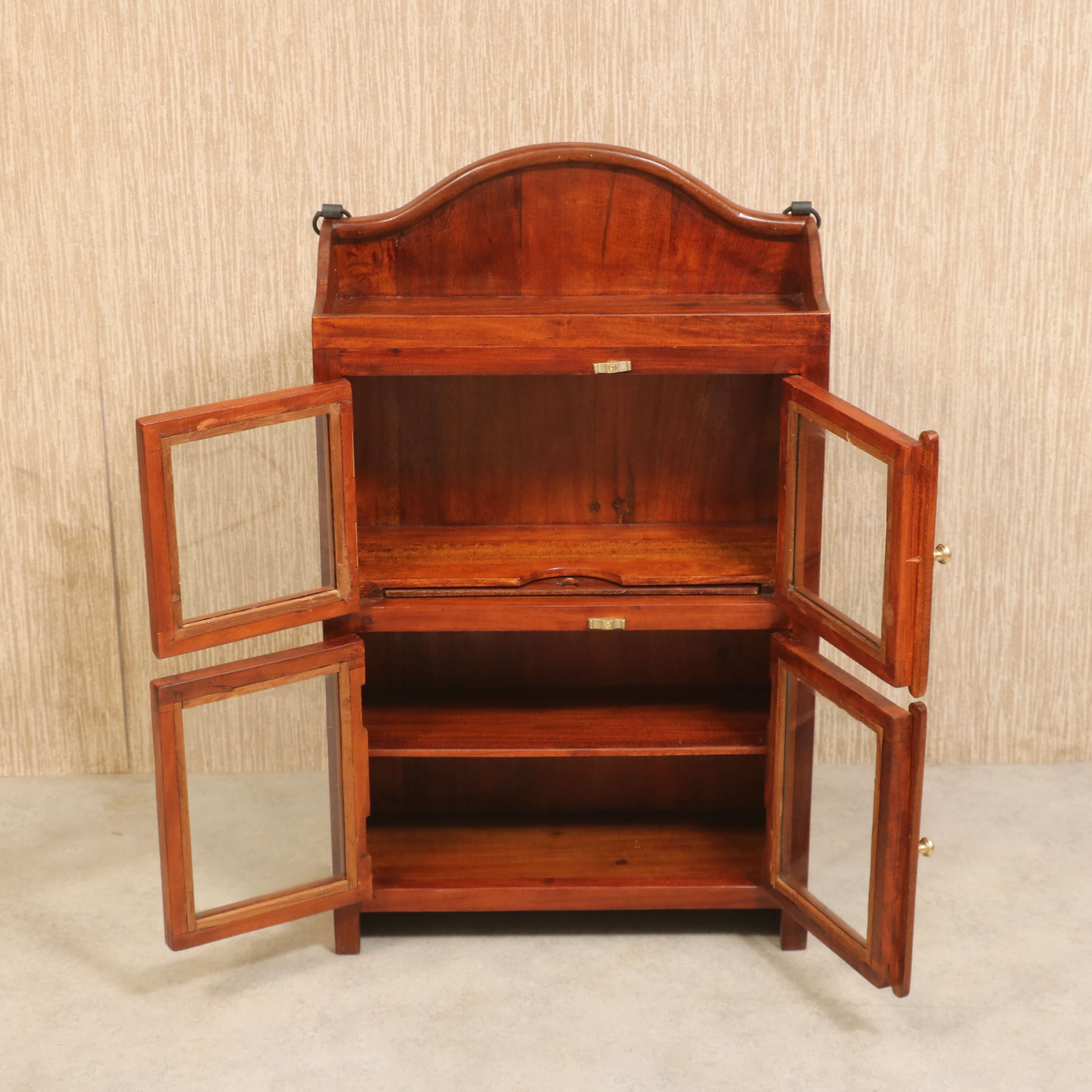 Two Partition + 1 Shelf at Down + 1 Tray Simple Glass and Wooden Cabinet Wall Cabinet