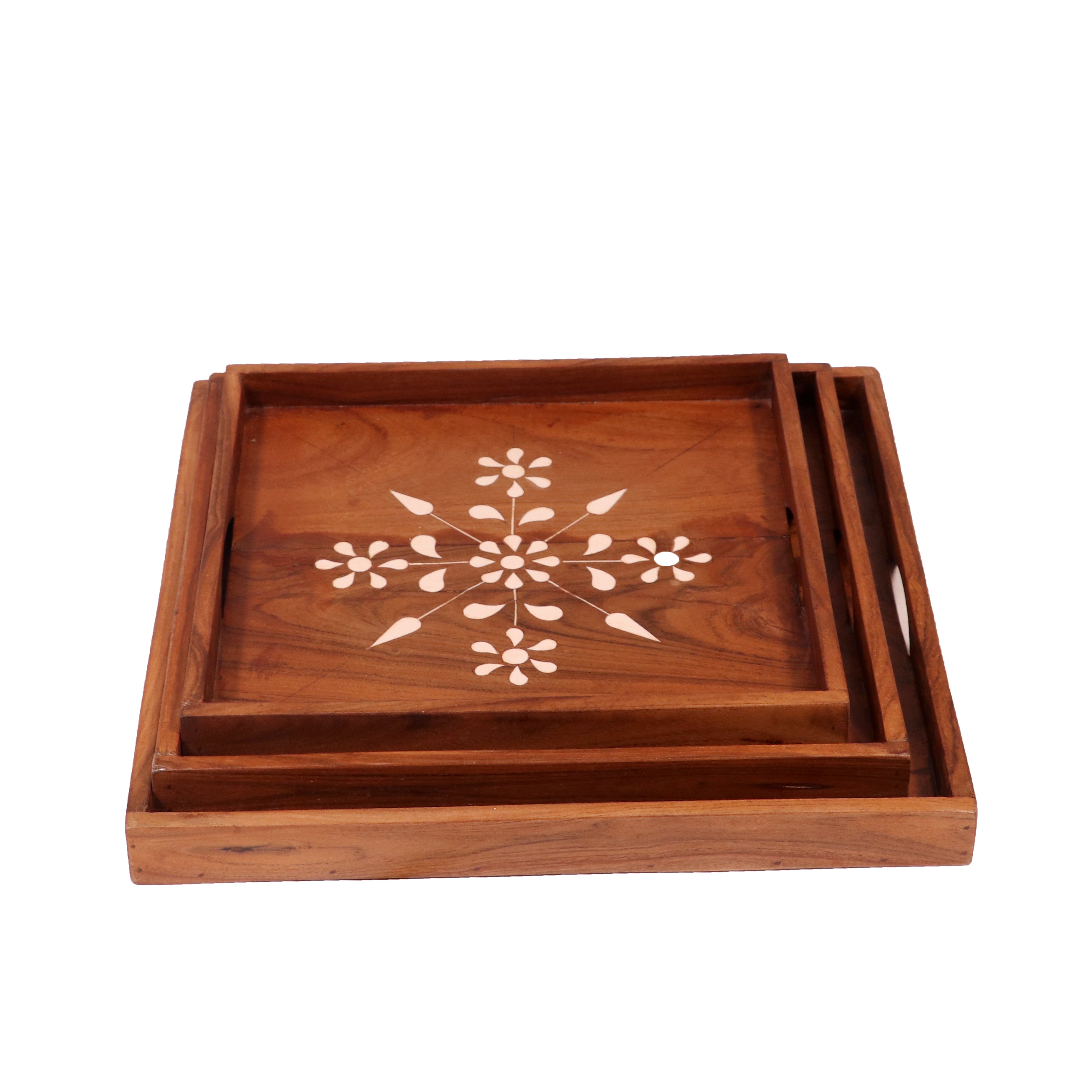 Majestic Style Inlay Handmade Wooden Tray - Set of 3 Tray