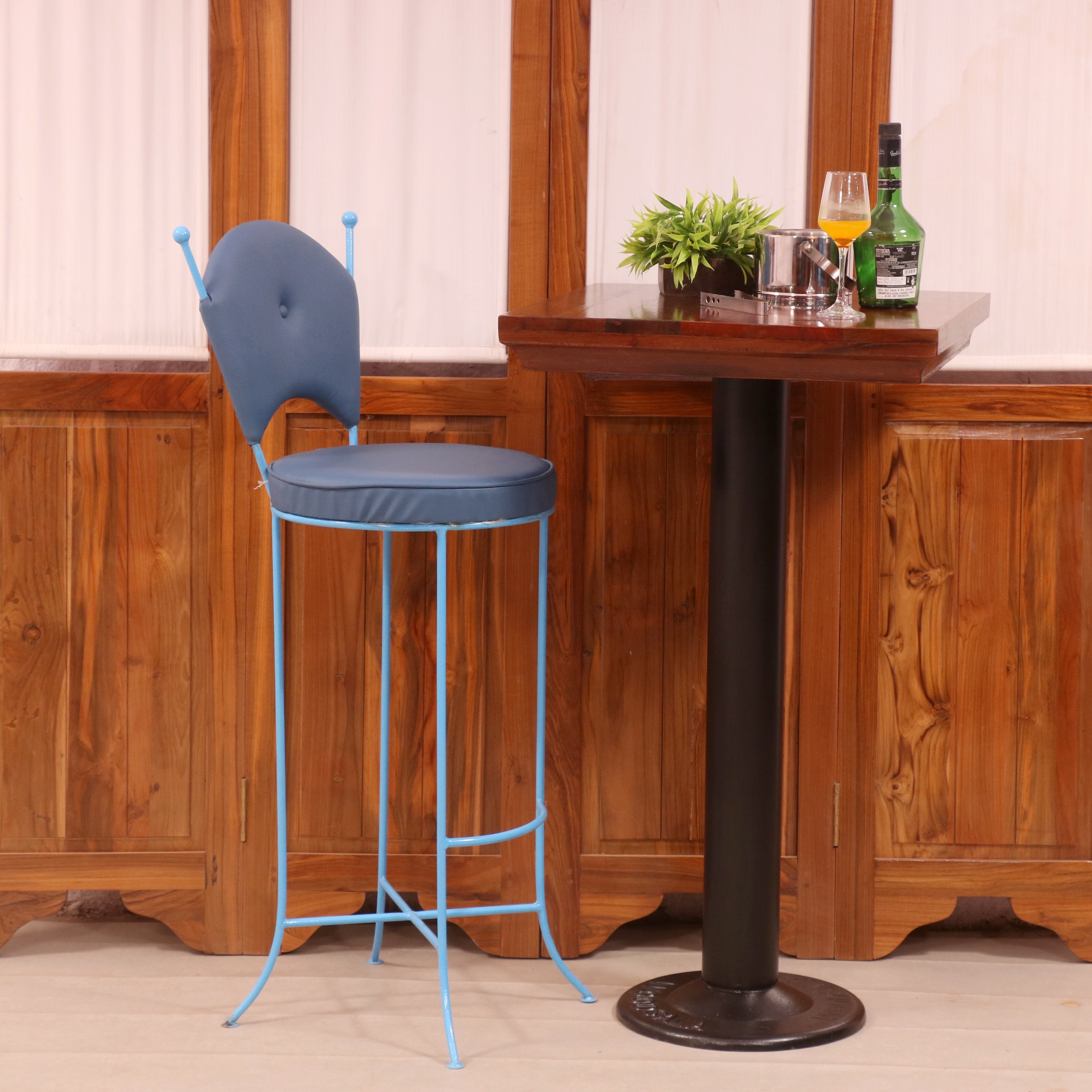 Montage Long Heighted Handmade Wooden Bar Chair (Blue) Bar Chair