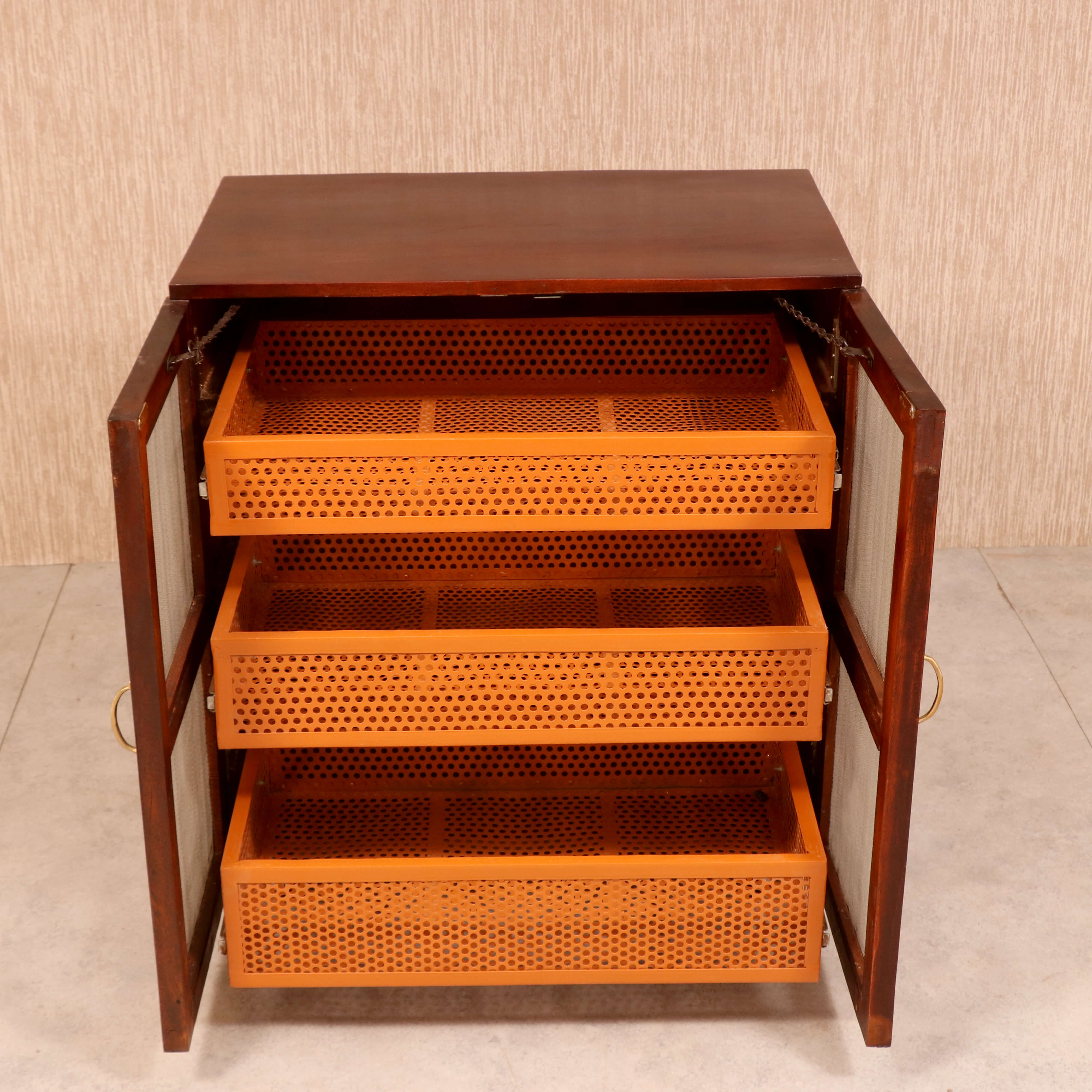 Wooden Top 3-Tray Vegetable Basket Cupboard Fruit & Vegetable Cabinet