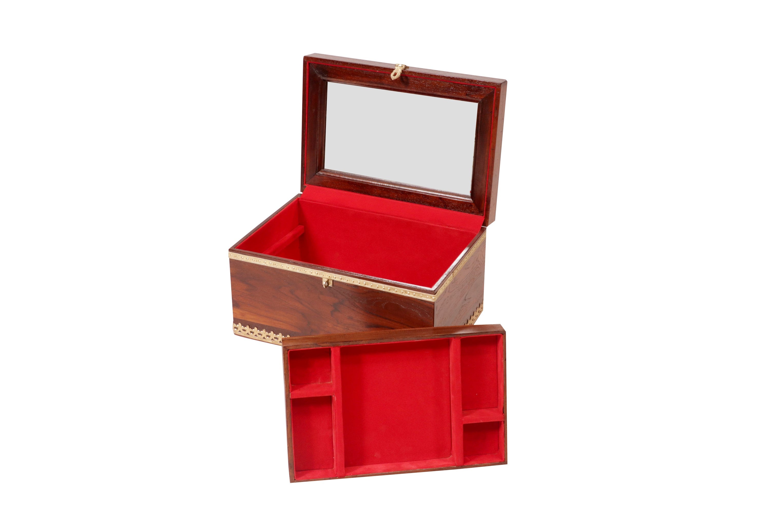 Brass Fitted (16 x 11 x 9 Inch)Teak Jewellery Box Wooden Box