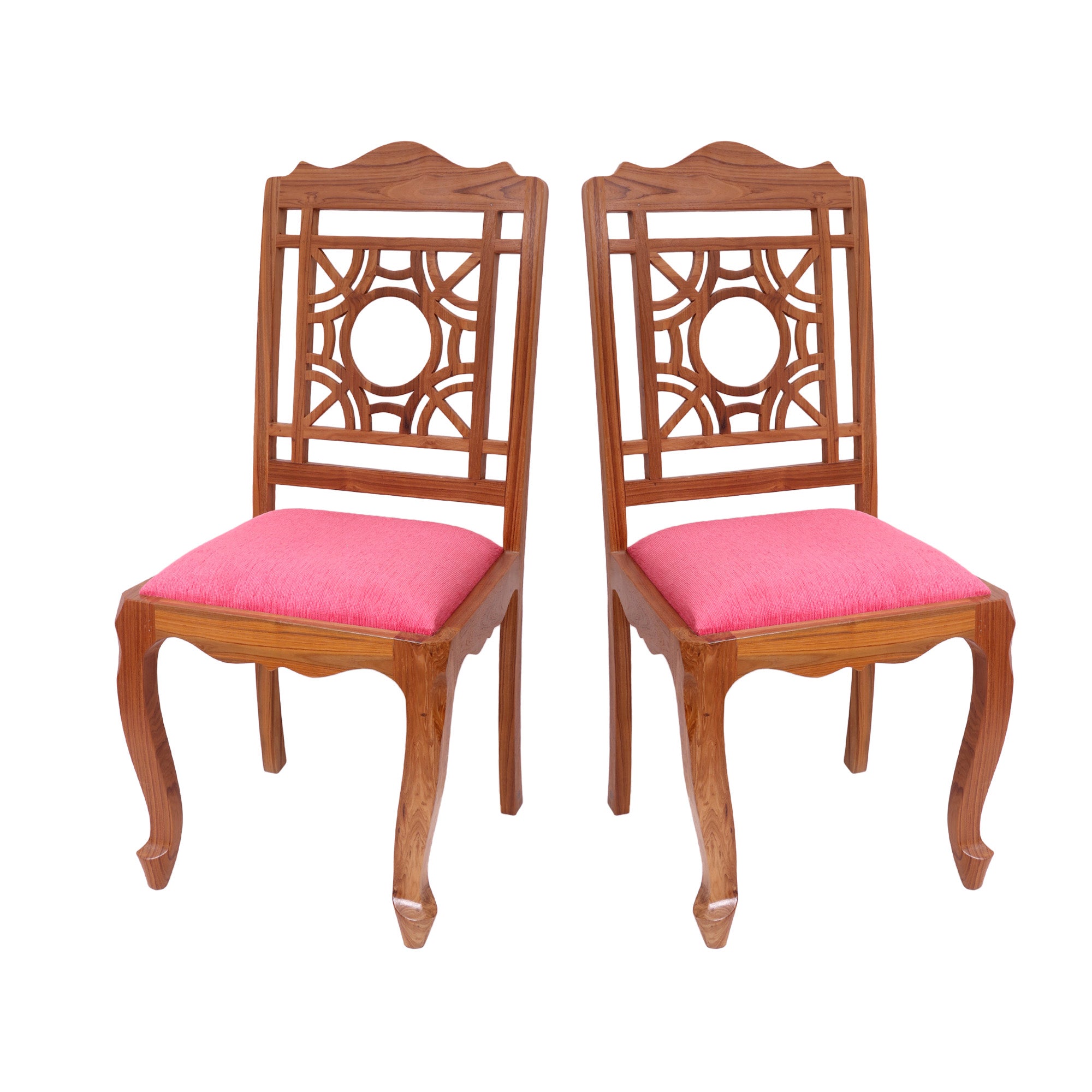 (Set of 2) Teak Wood Traditional Dinning office all purpose Chair pink color Dining Chair