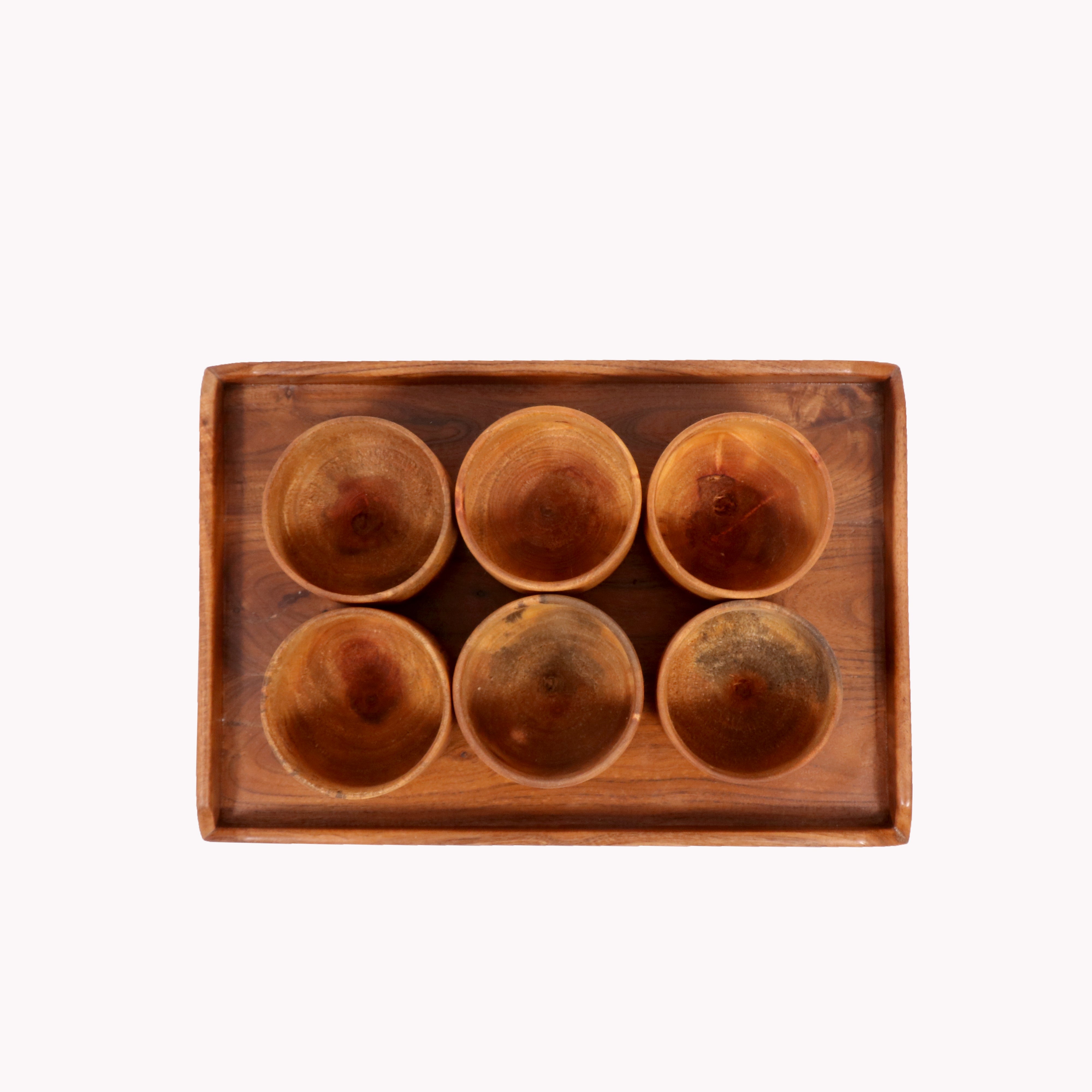 Light Toned Cup and Platter Set (Set of 6 & 1 Tray) Glass