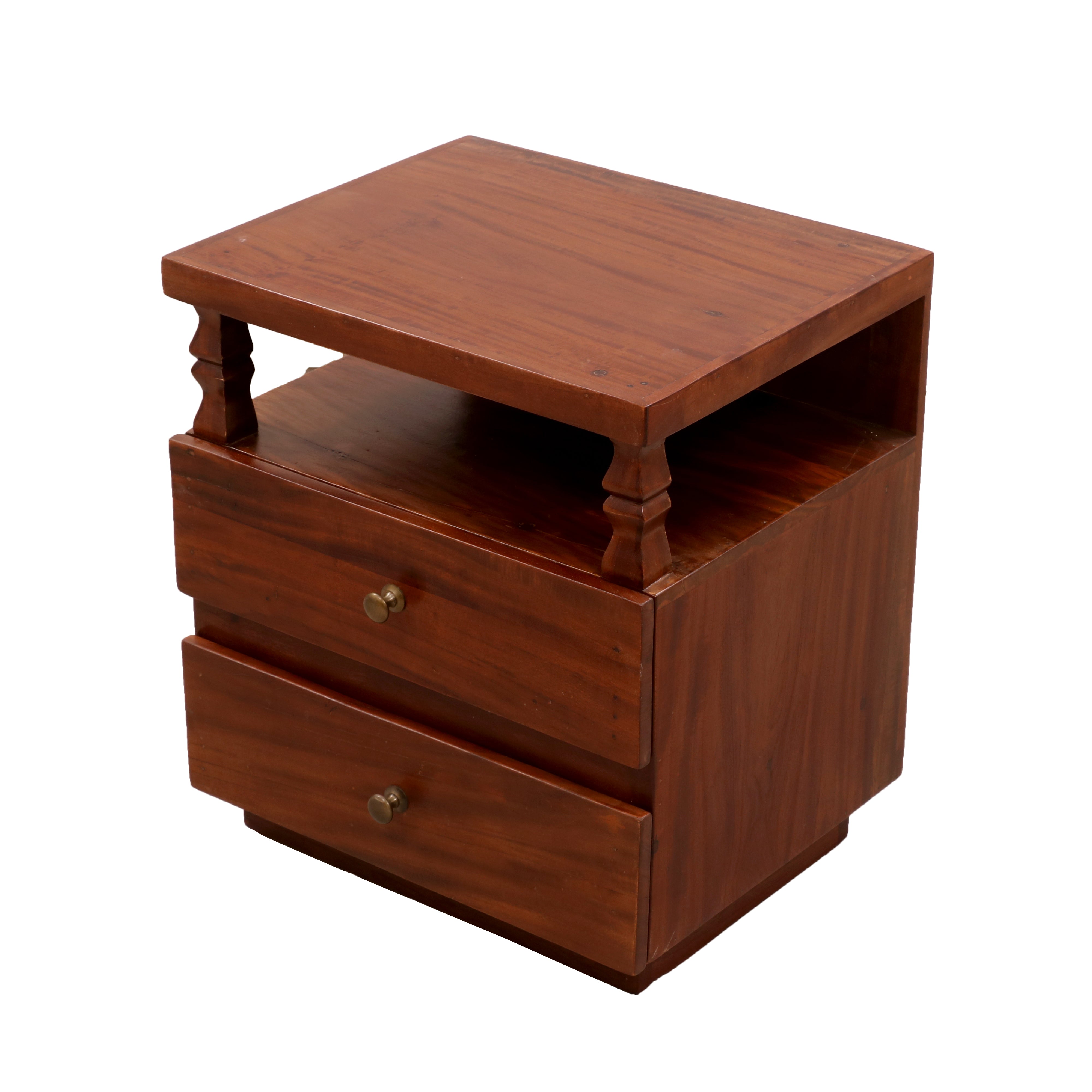 Pillared Dual Drawer Bedside Table Bedside