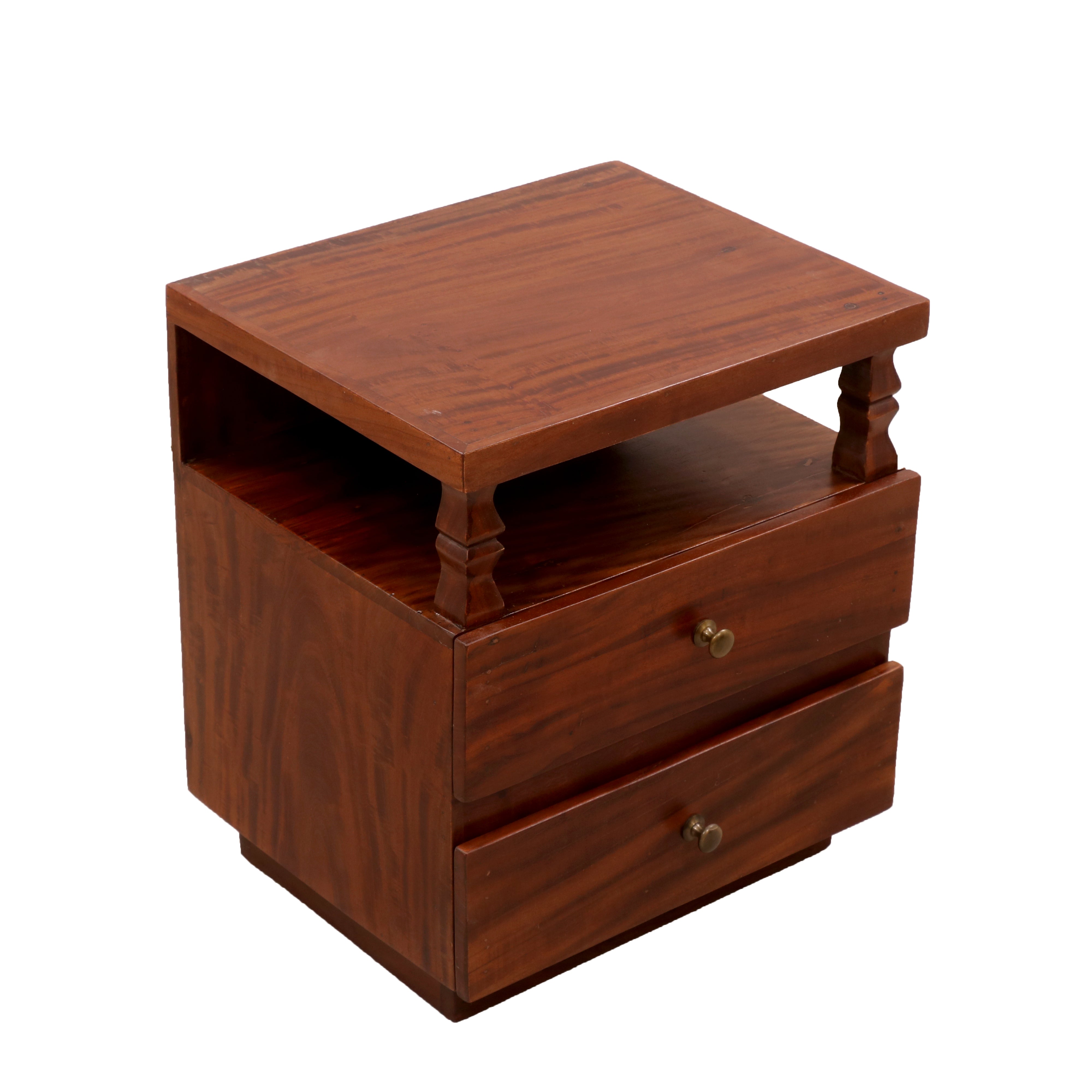 Pillared Dual Drawer Bedside Table Bedside