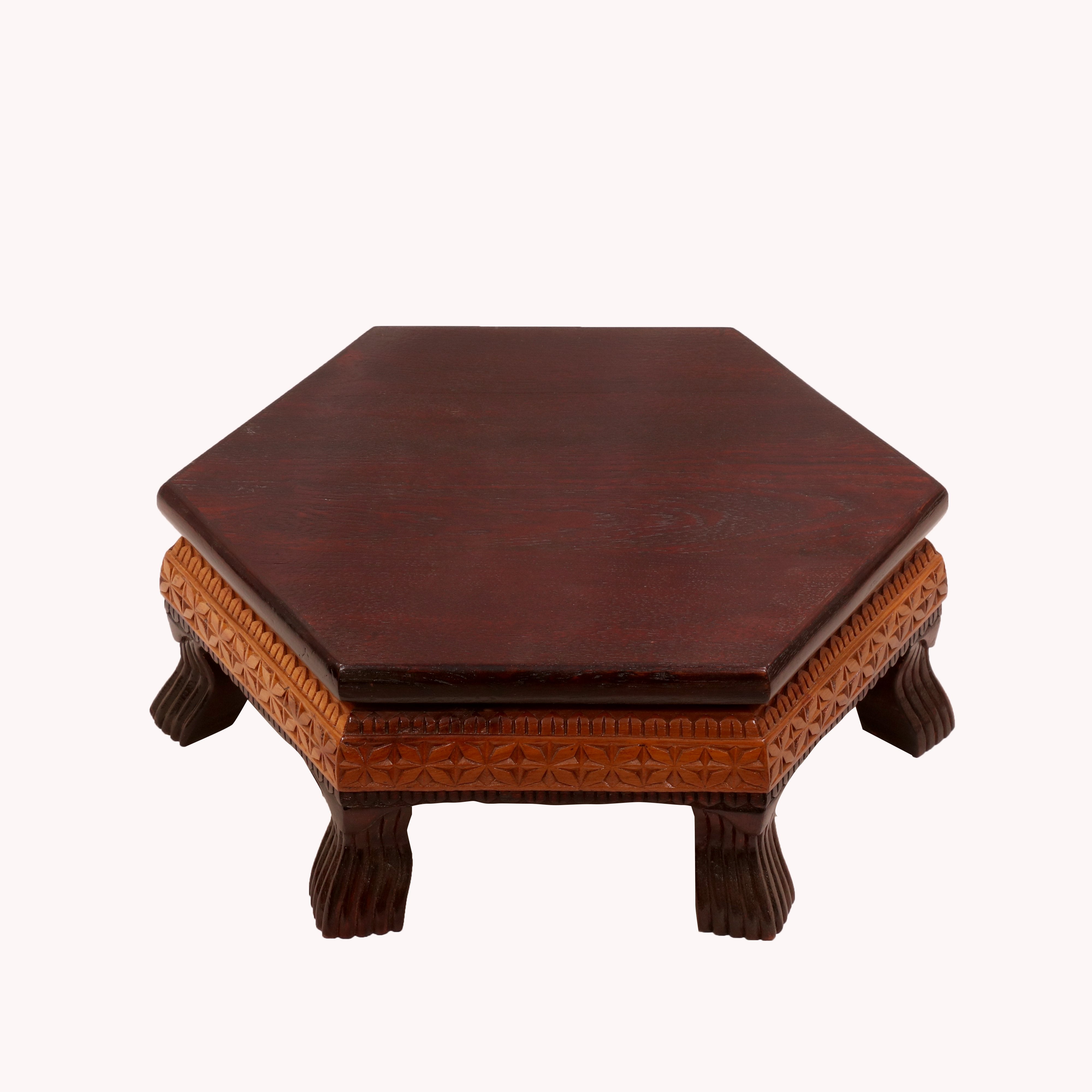 Floral Delight dual Tone Hexagonal TEAK Wood Bajot Bajot
