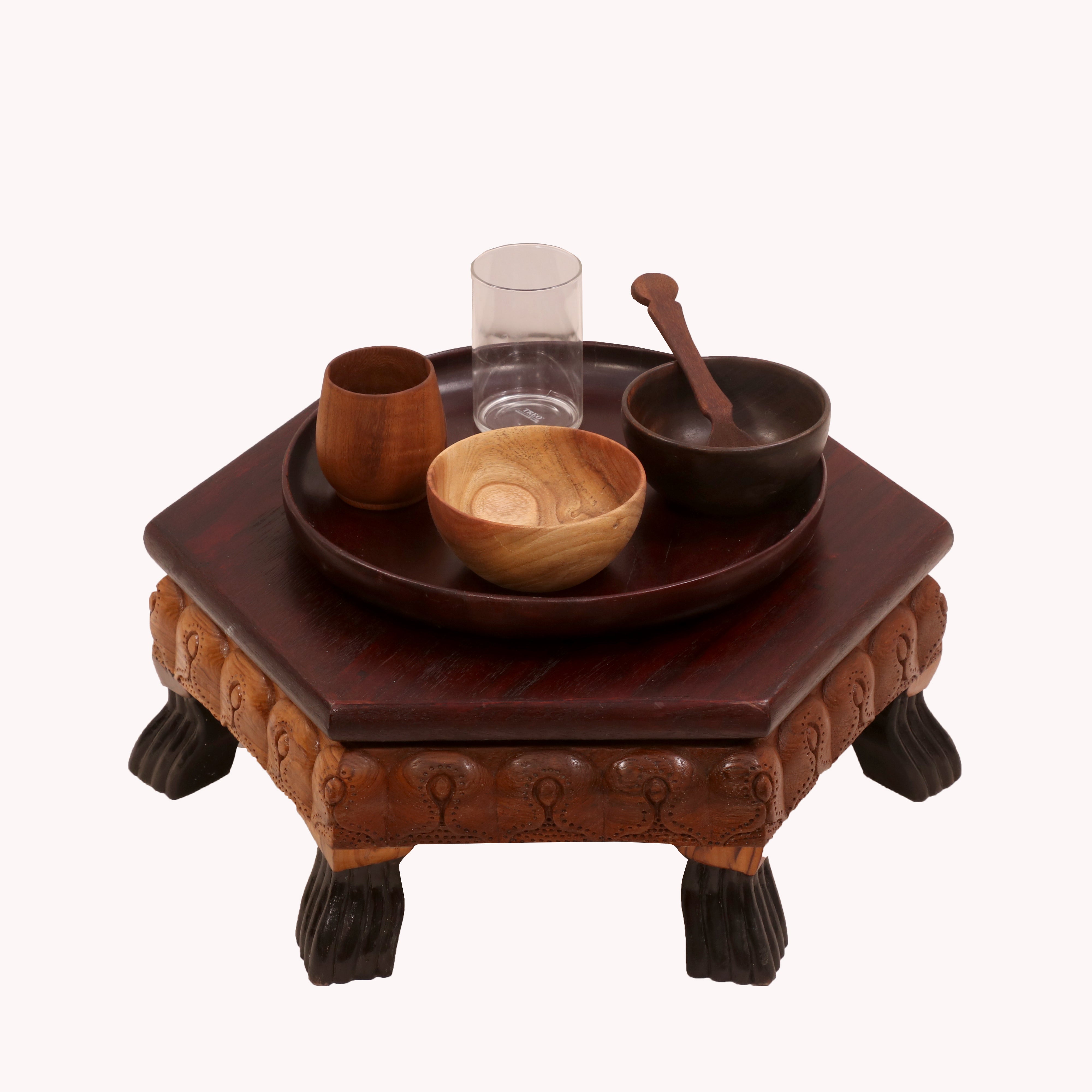 Delicate Floral dual Tone Hexagonal TEAK Wood Bajot/Choki Bajot