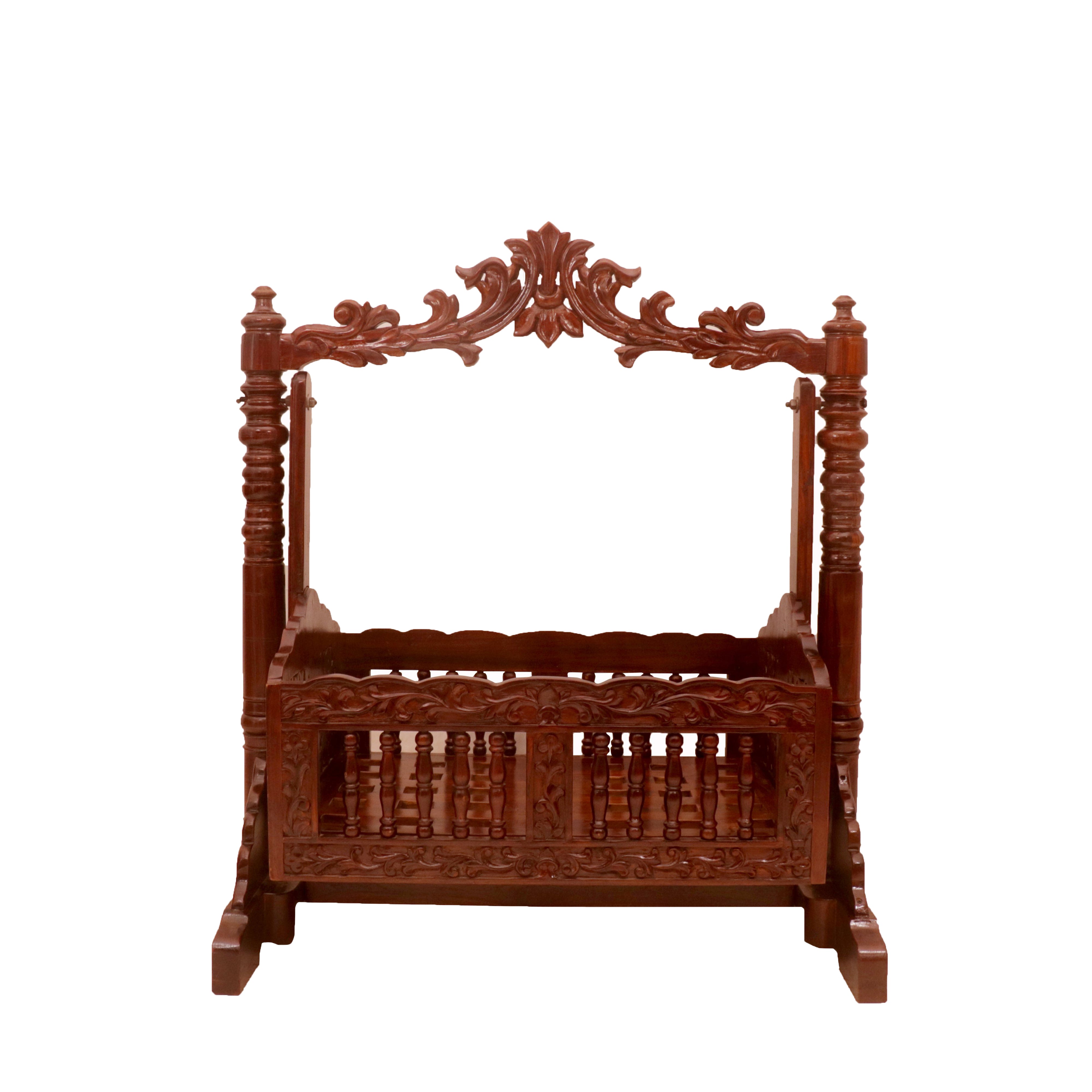 Irish Intricately Heritage Carved Wooden Handmade Crib Cradle Cradle