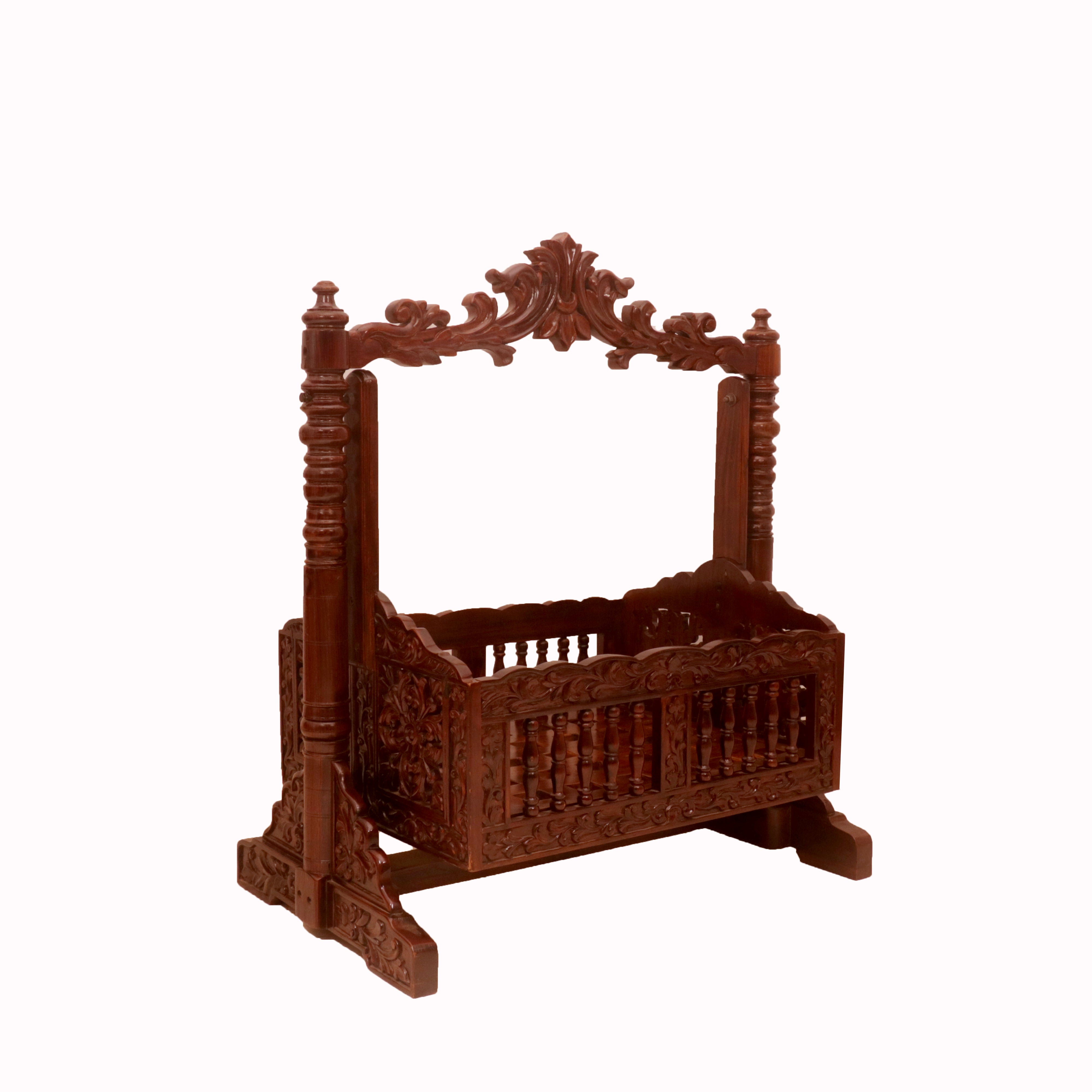 Irish Intricately Heritage Carved Wooden Handmade Crib Cradle Cradle