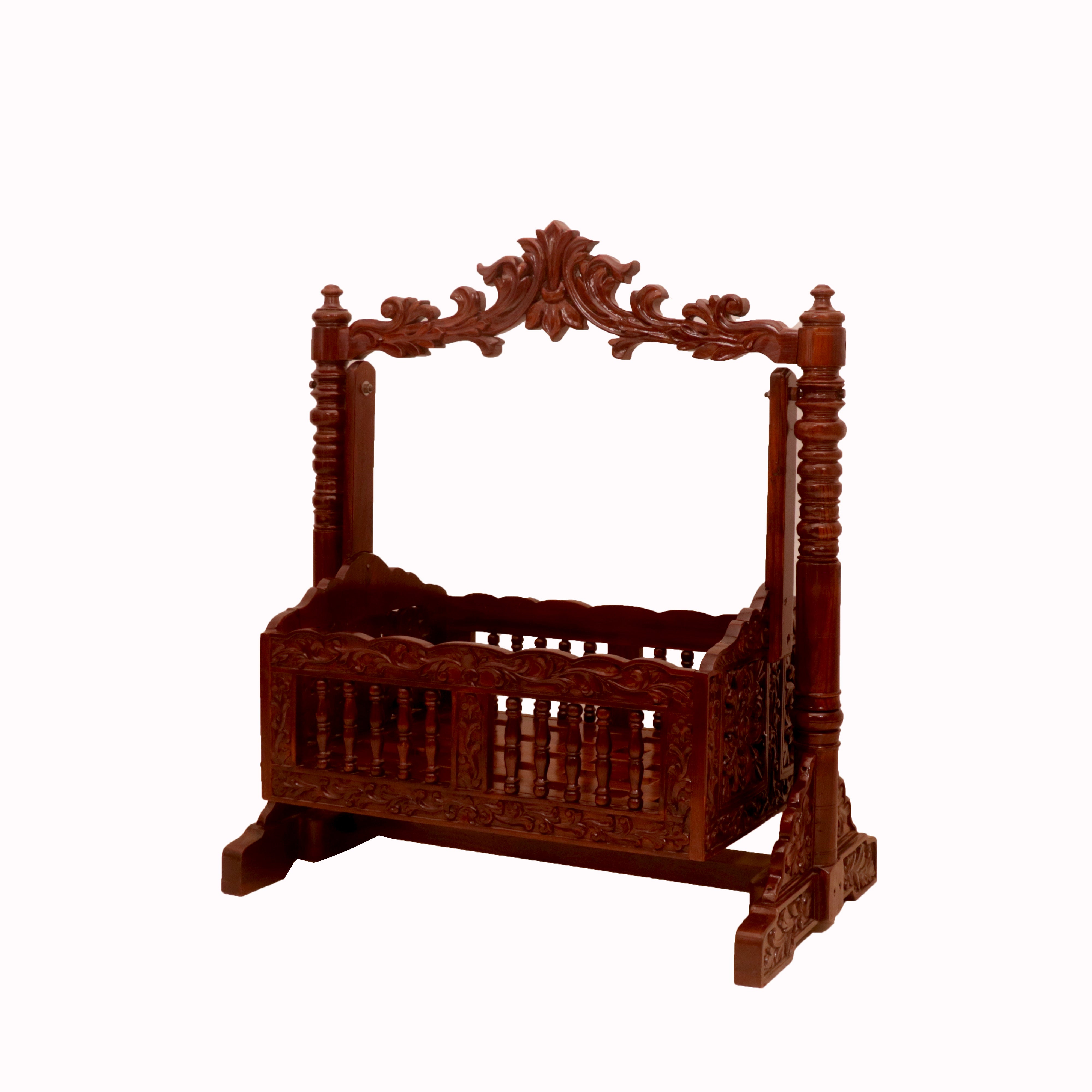 Irish Intricately Heritage Carved Wooden Handmade Crib Cradle Cradle