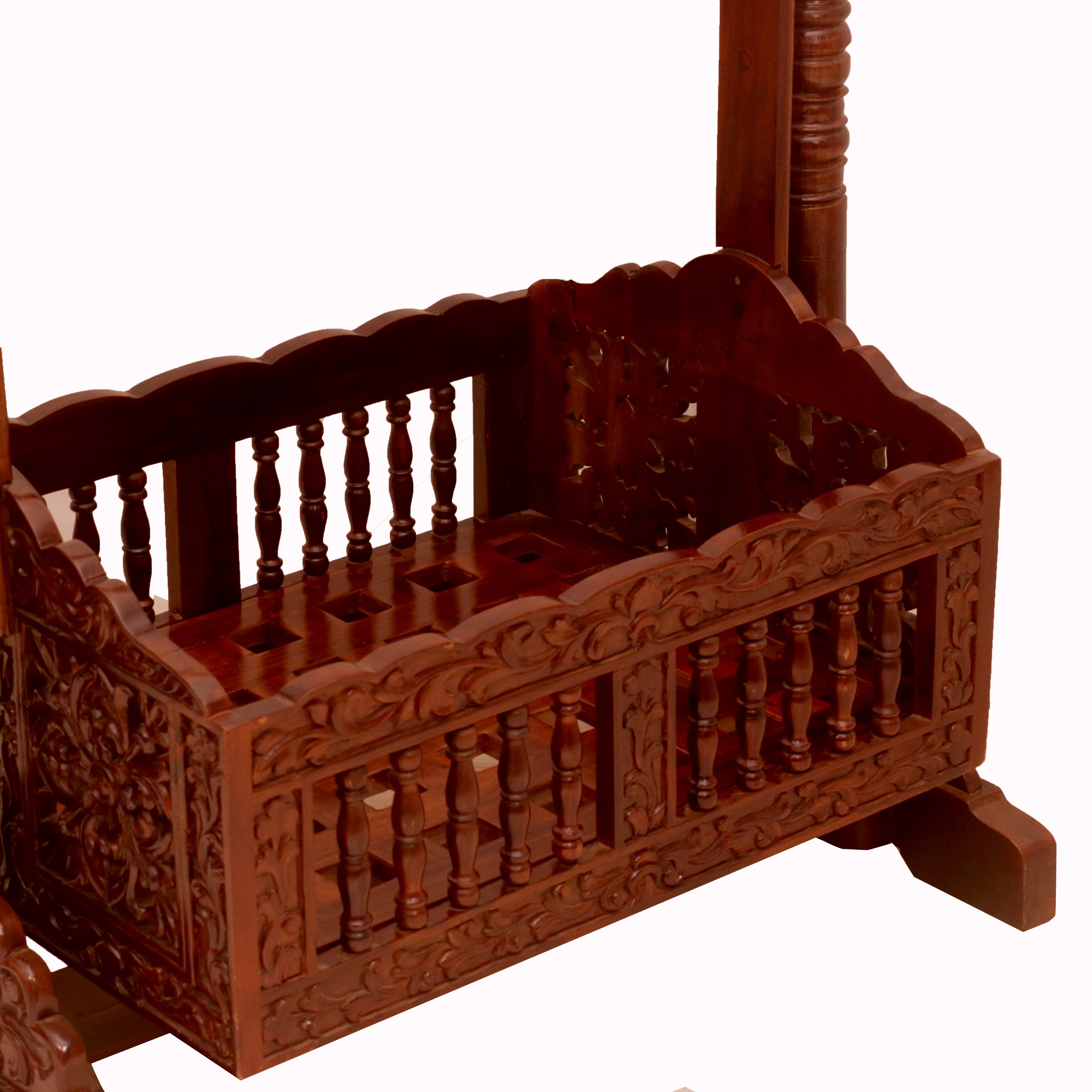 Irish Intricately Heritage Carved Wooden Handmade Crib Cradle Cradle