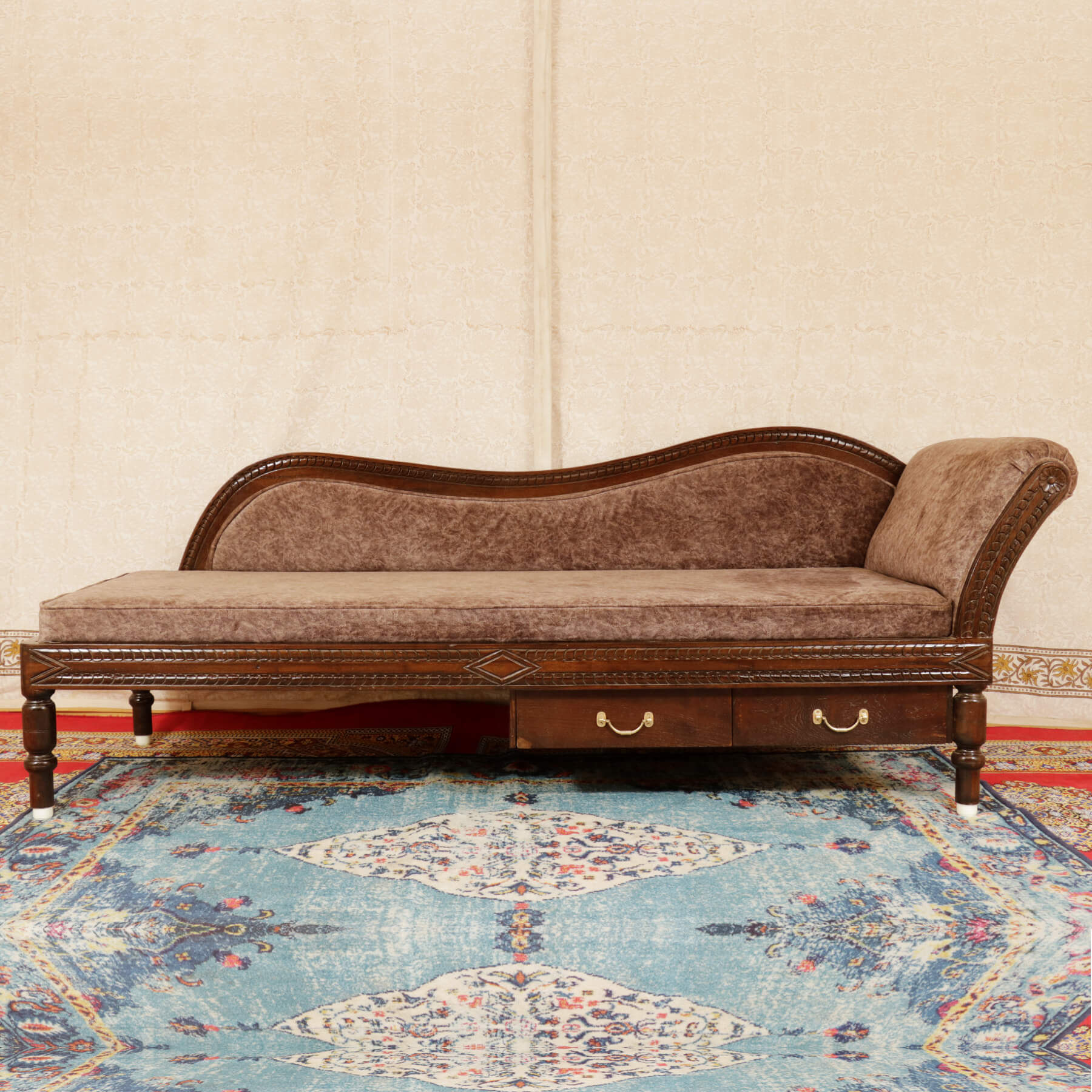 Brown Three Seater Comfy Sofa with Two Drawers Sofa