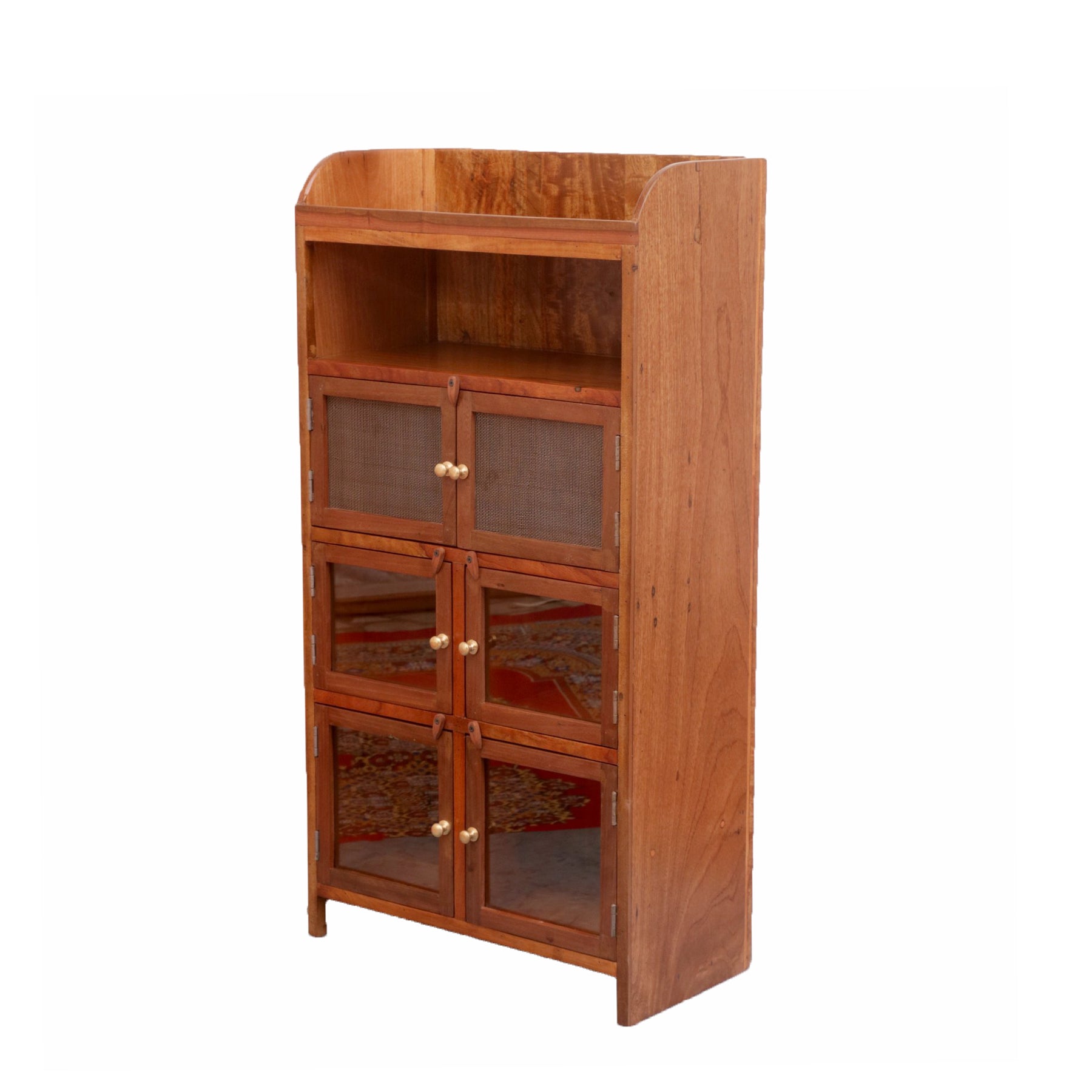 3 Section (2 Wire mesh + 1 Glass) Compact Sideboard ( Teak l Wood ) Cupboard
