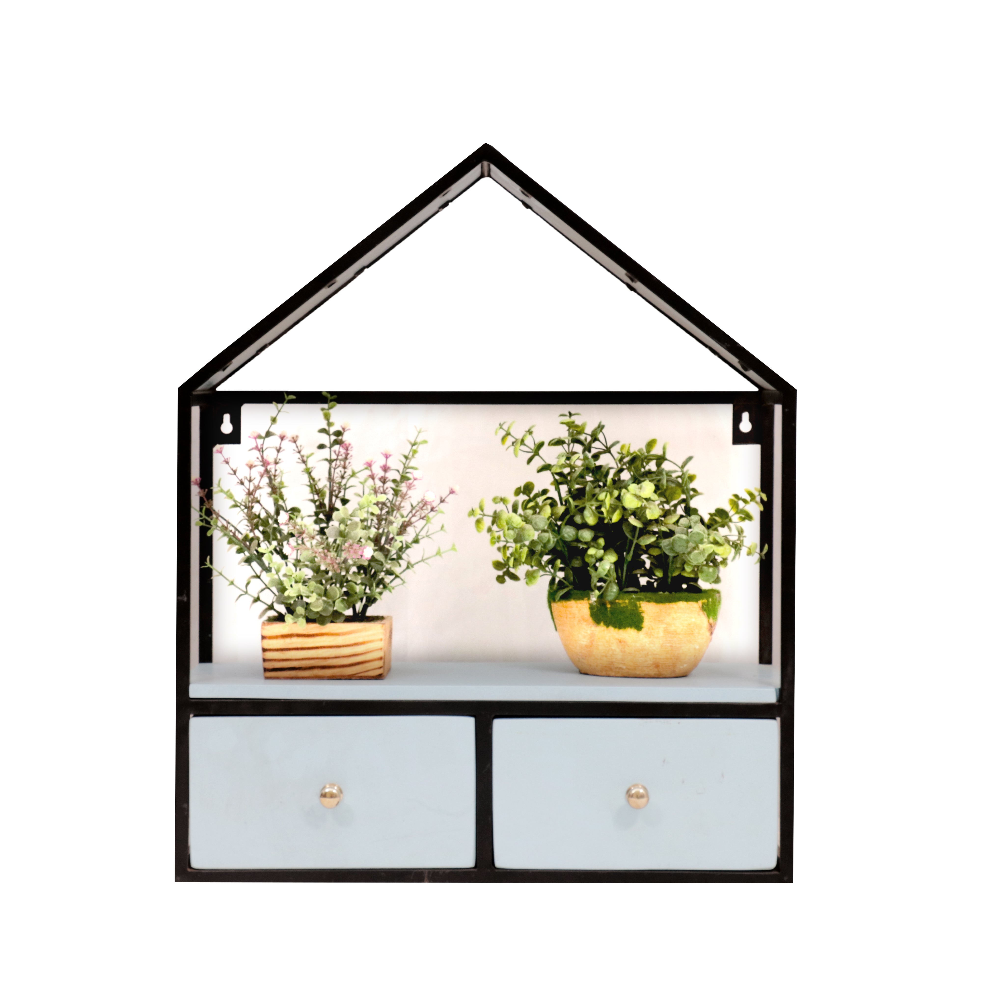 Home Shaped Shelving Unit Blue Tone Rack