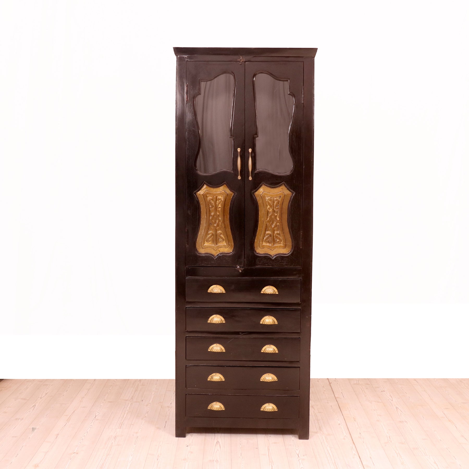Vintage Display Cabinet with Door and 5 Drawers Wardrobe