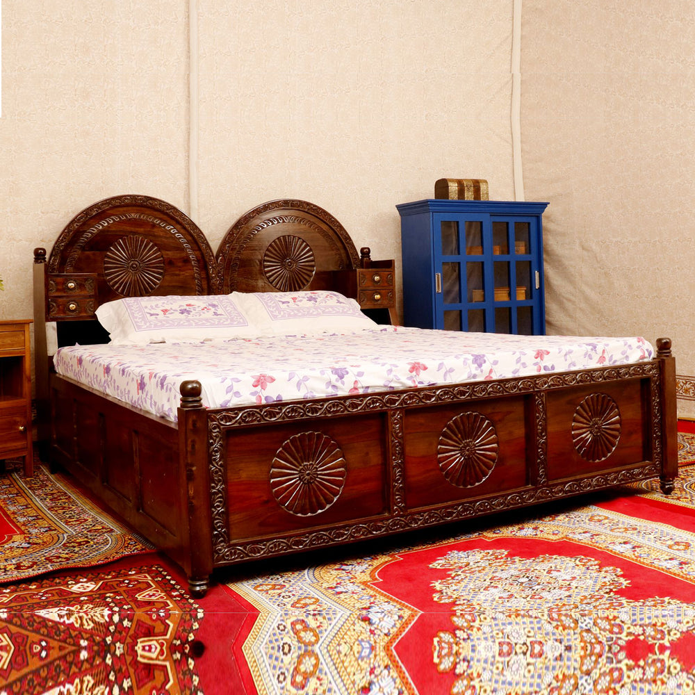 Traditional Rajasthani concept Antique-Finish Bed With storage box