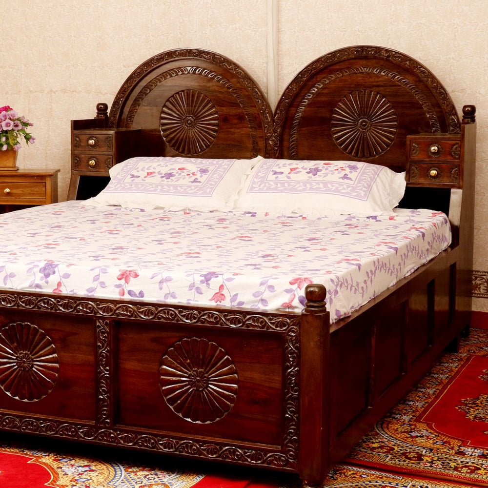 Traditional Rajasthani concept Antique-Finish Bed With storage box
