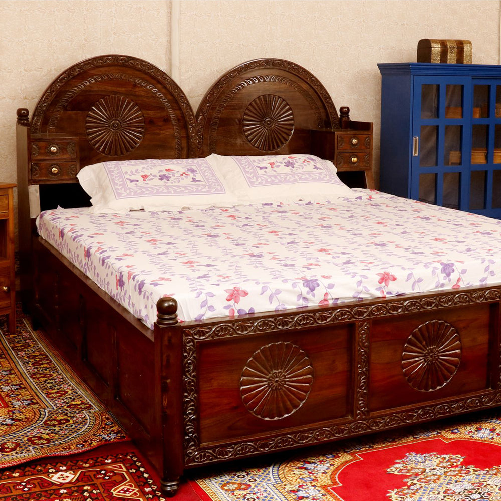Traditional Rajasthani concept Antique-Finish Bed With storage box