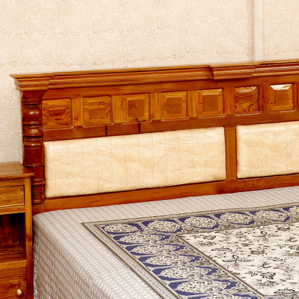 Solid Wood Bed in Light Brown Finish (Teak wood)