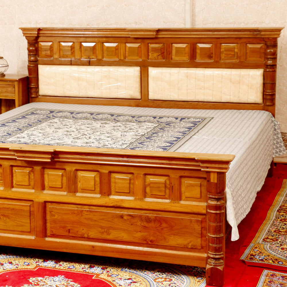 Solid Wood Bed in Light Brown Finish (Teak wood)