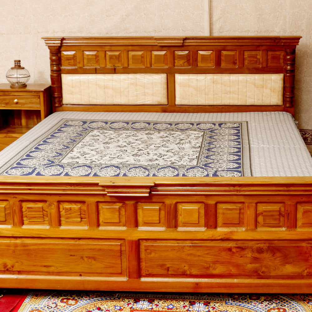 Solid Wood Bed in Light Brown Finish (Teak wood)