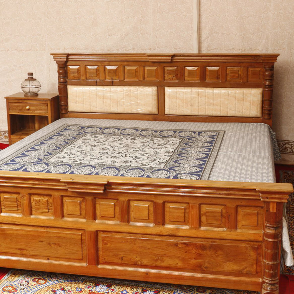 Solid Wood Bed in Light Brown Finish (Teak wood)