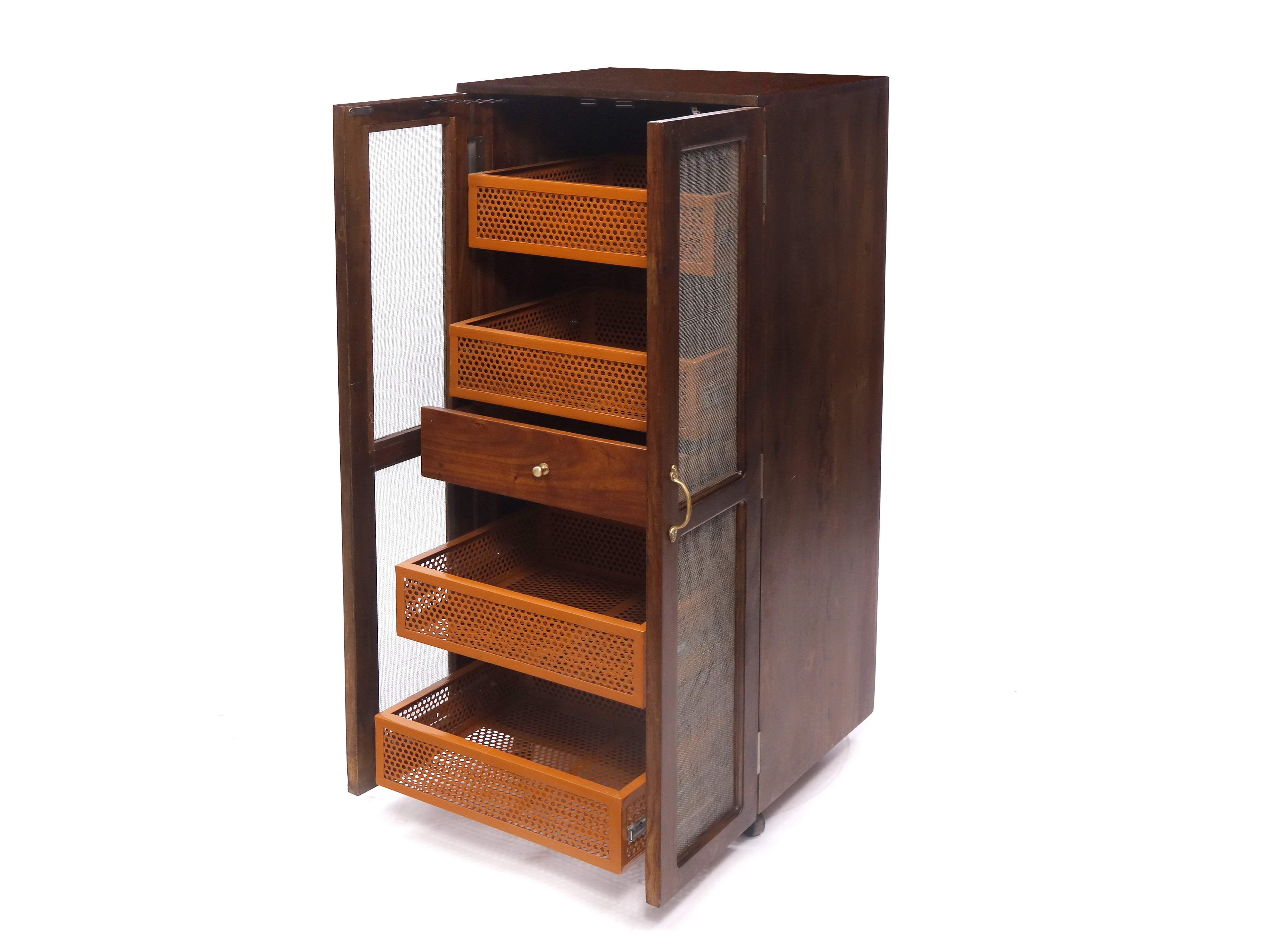 Wooden Frame Iron Jali Fruit & Vegetable Basket Cupboard Fruit & Vegetable Cabinet